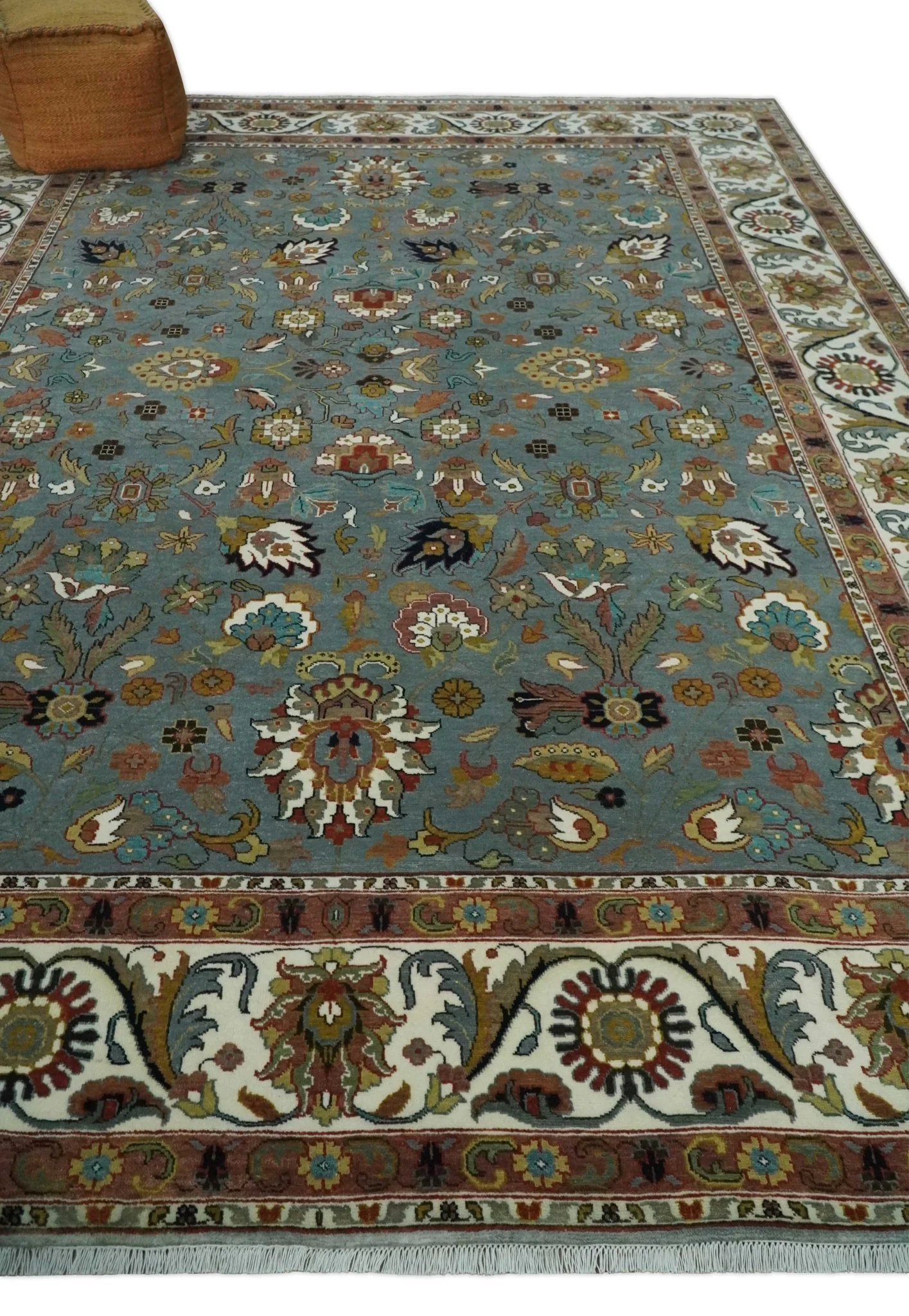 Fine Gray and Ivory Hand knotted Traditional 9x12 wool Area Rug - Image 3