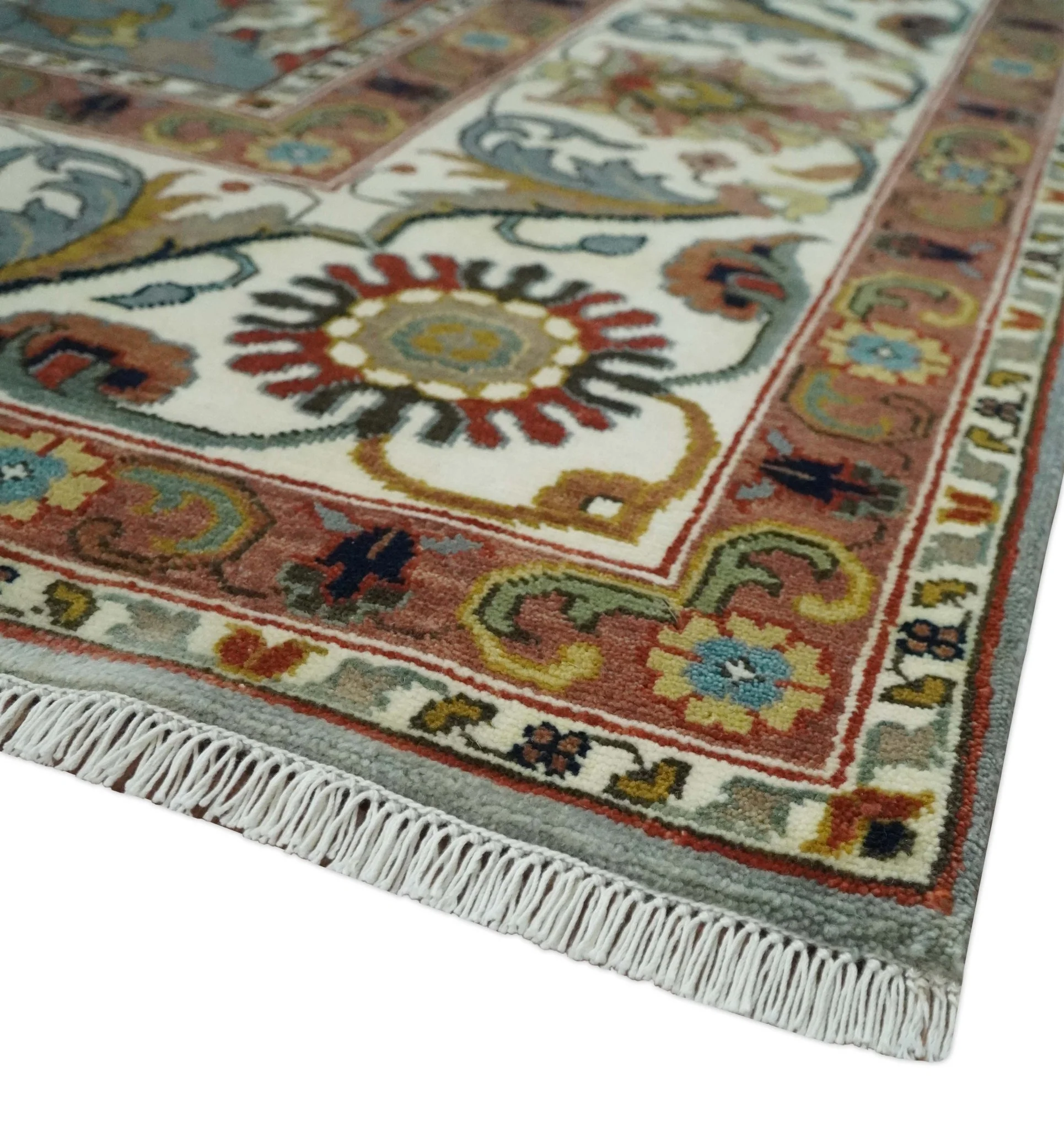 Fine Gray and Ivory Hand knotted Traditional 9x12 wool Area Rug - Image 5
