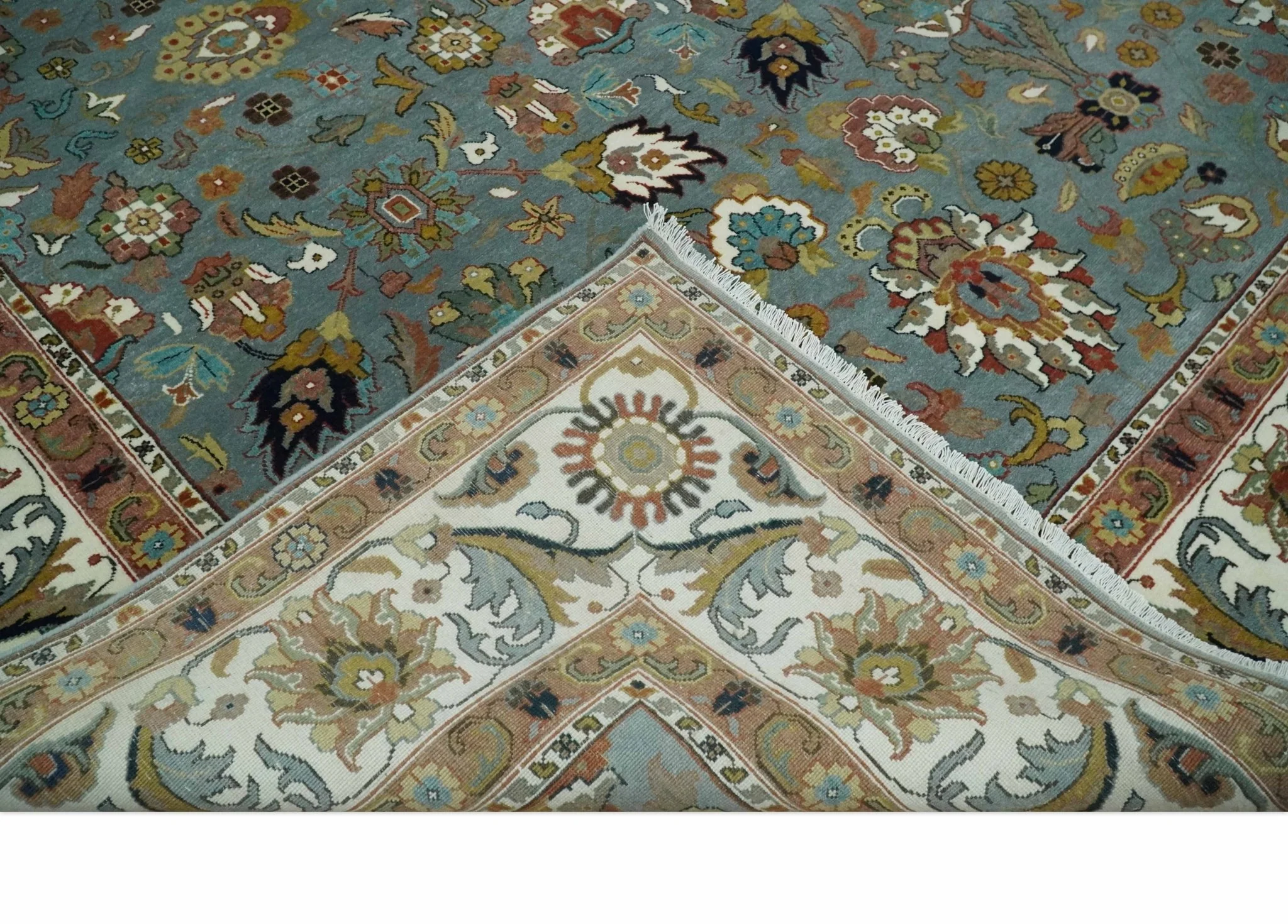 Fine Gray and Ivory Hand knotted Traditional 9x12 wool Area Rug - Image 6