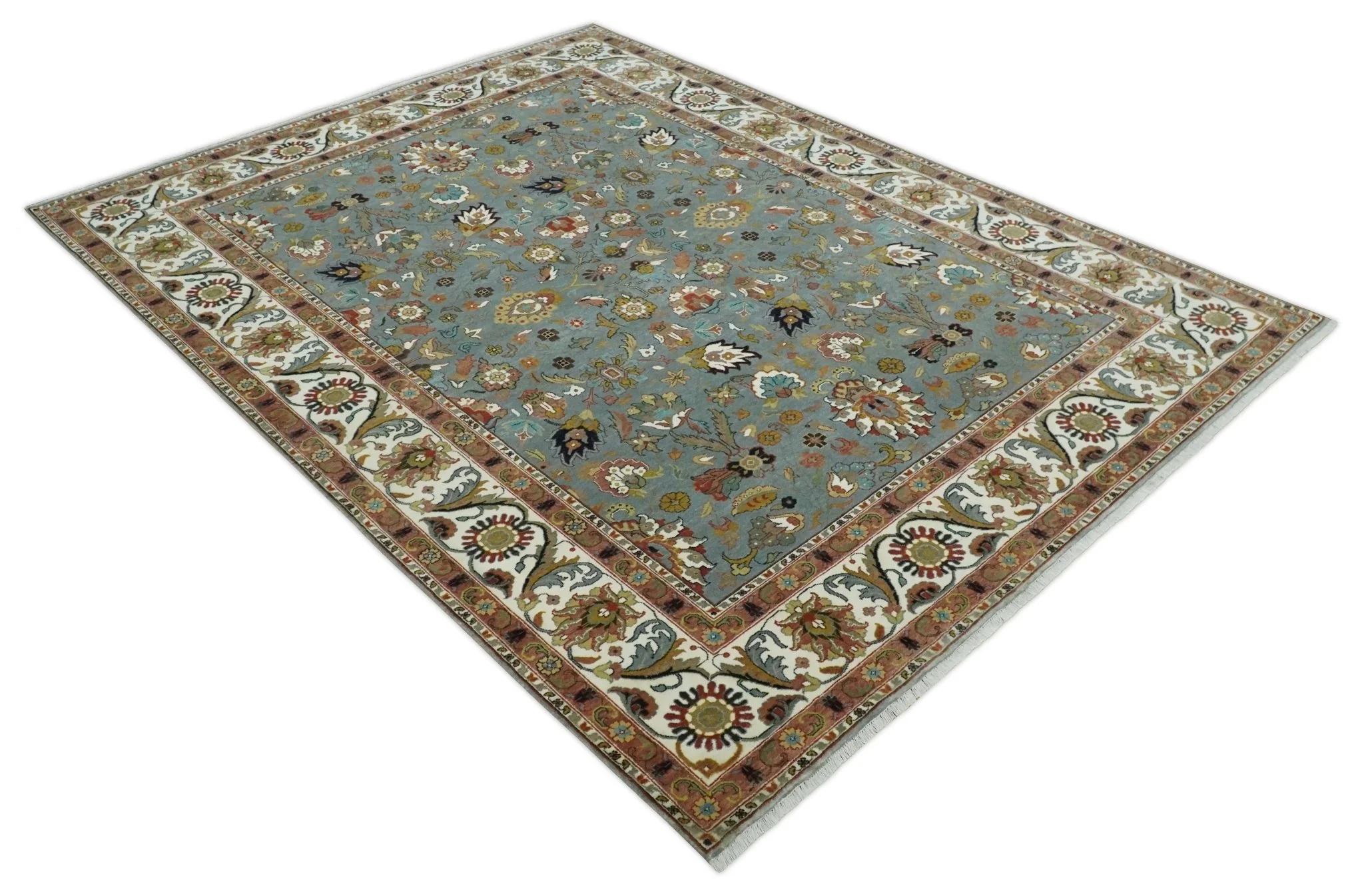 Fine Gray and Ivory Hand knotted Traditional 9x12 wool Area Rug - Image 9
