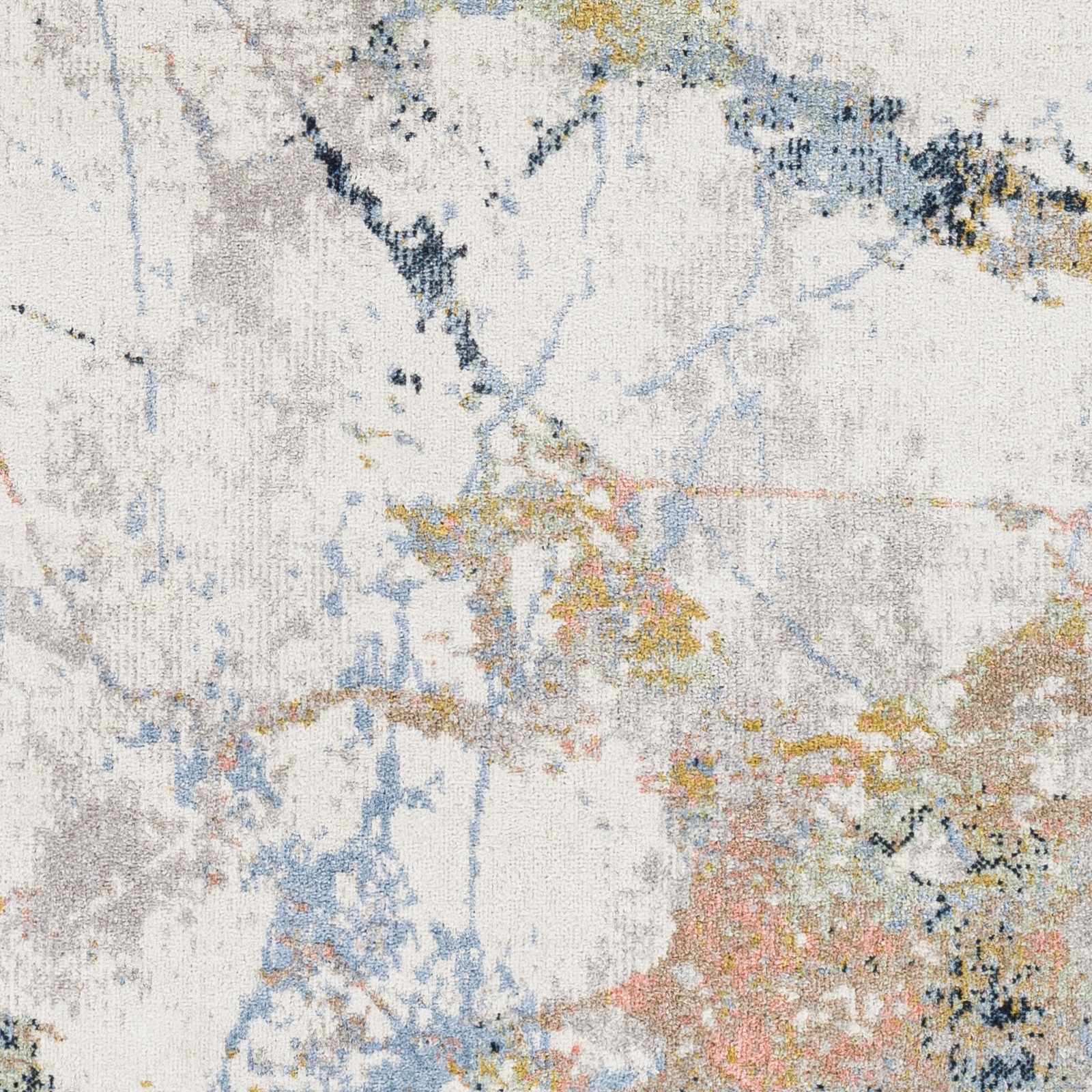 Premium Look Modern Abstract Silver, Light Gray and Blue Machine Washable Rugs - Image 3