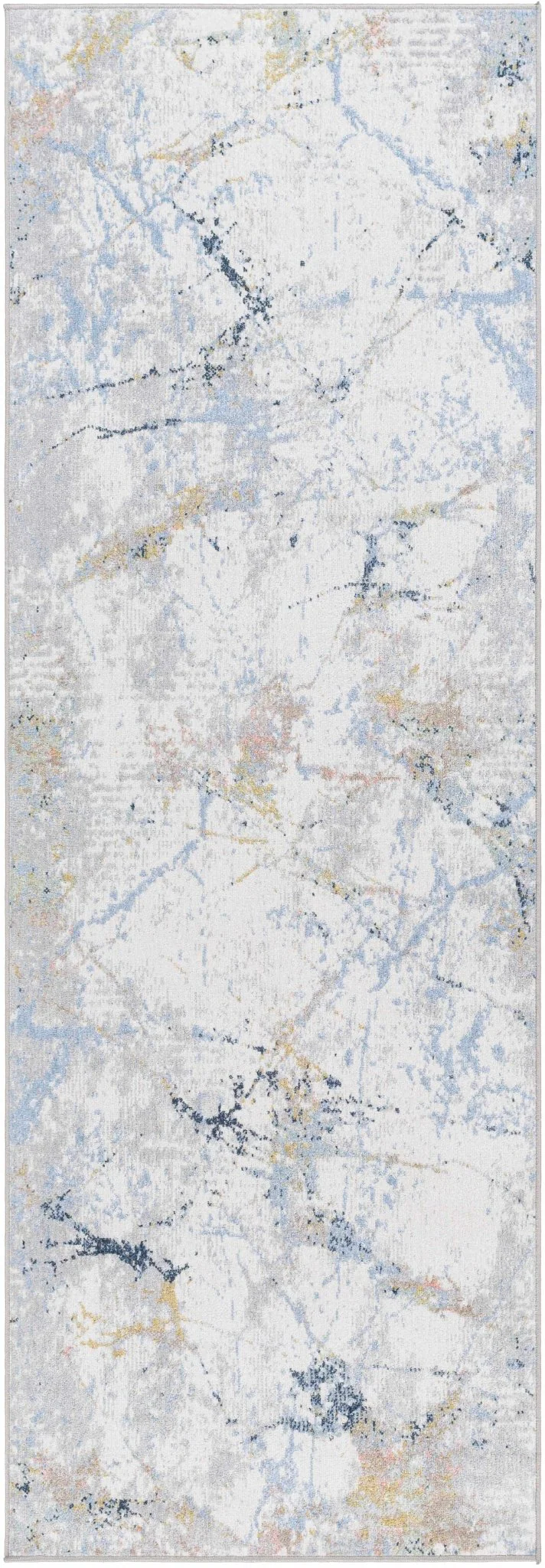 Premium Look Modern Abstract Silver, Light Gray and Blue Machine Washable Rugs - Image 4