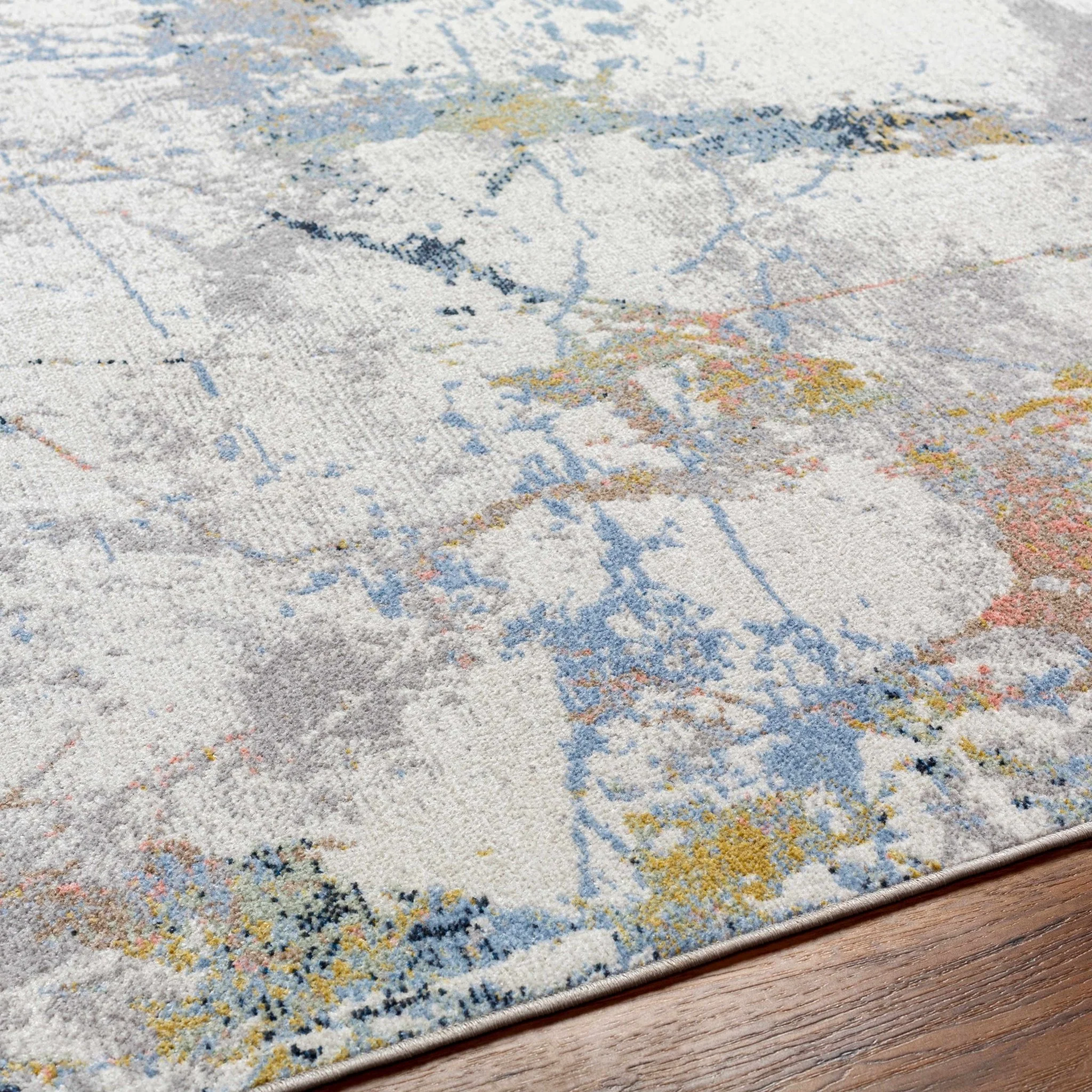Premium Look Modern Abstract Silver, Light Gray and Blue Machine Washable Rugs - Image 7
