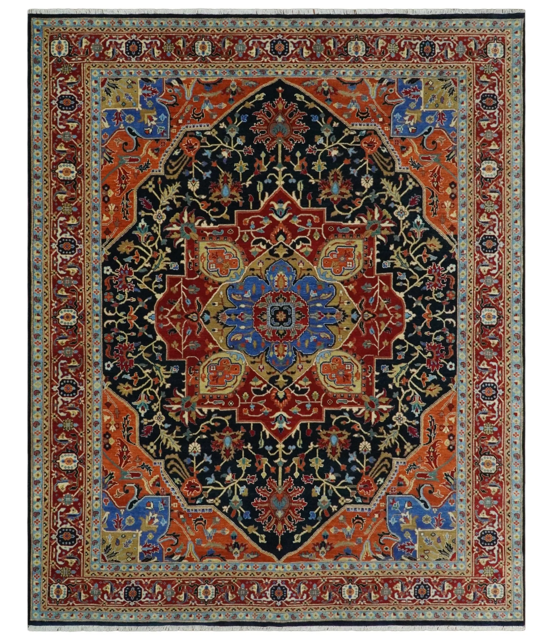 Premium Fine Olive, Brown, Black and Rust 8x10 and 9x12 Traditional Serapi wool Area Rug - Image 11