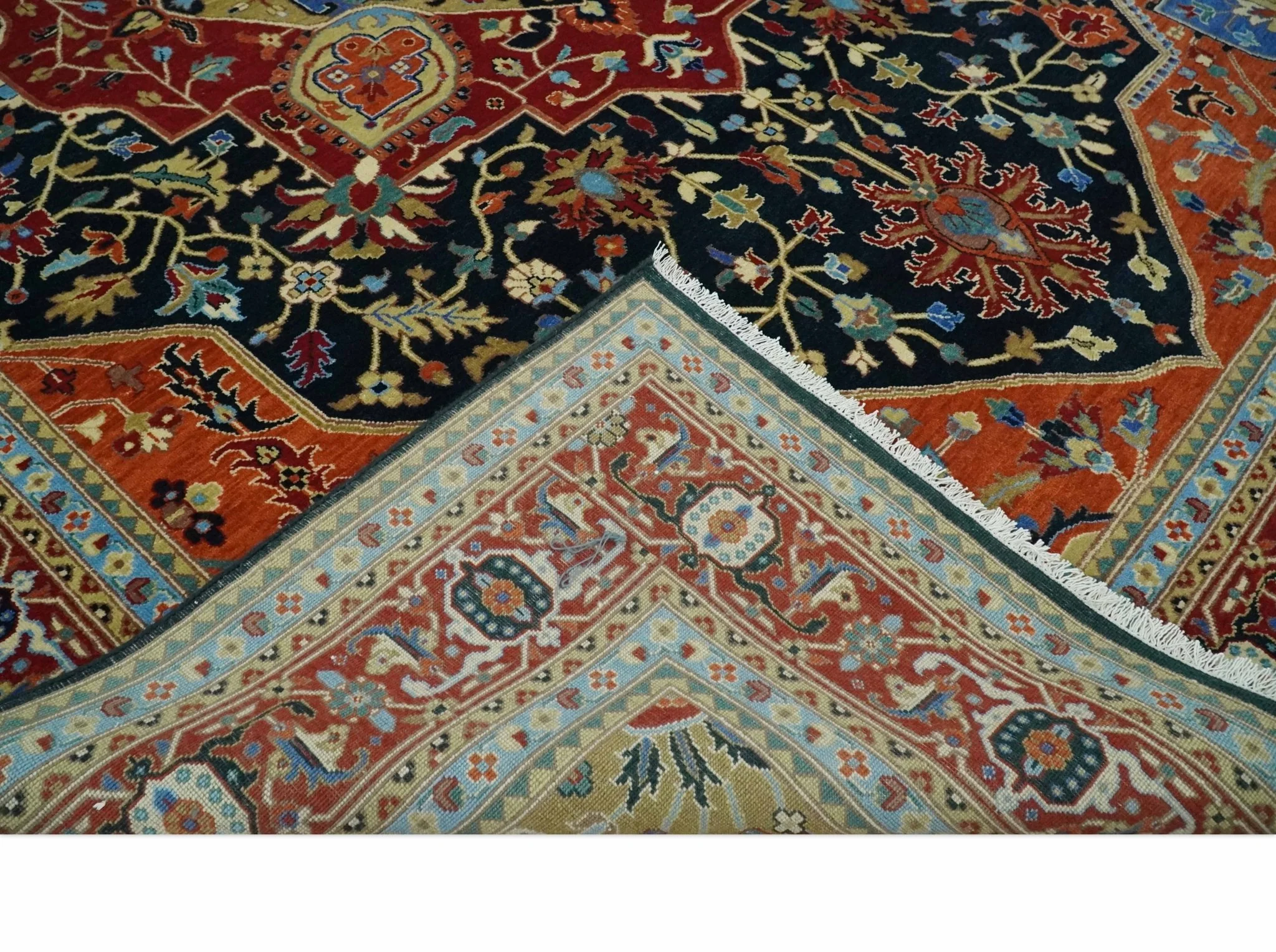 Premium Fine Olive, Brown, Black and Rust 8x10 and 9x12 Traditional Serapi wool Area Rug - Image 6