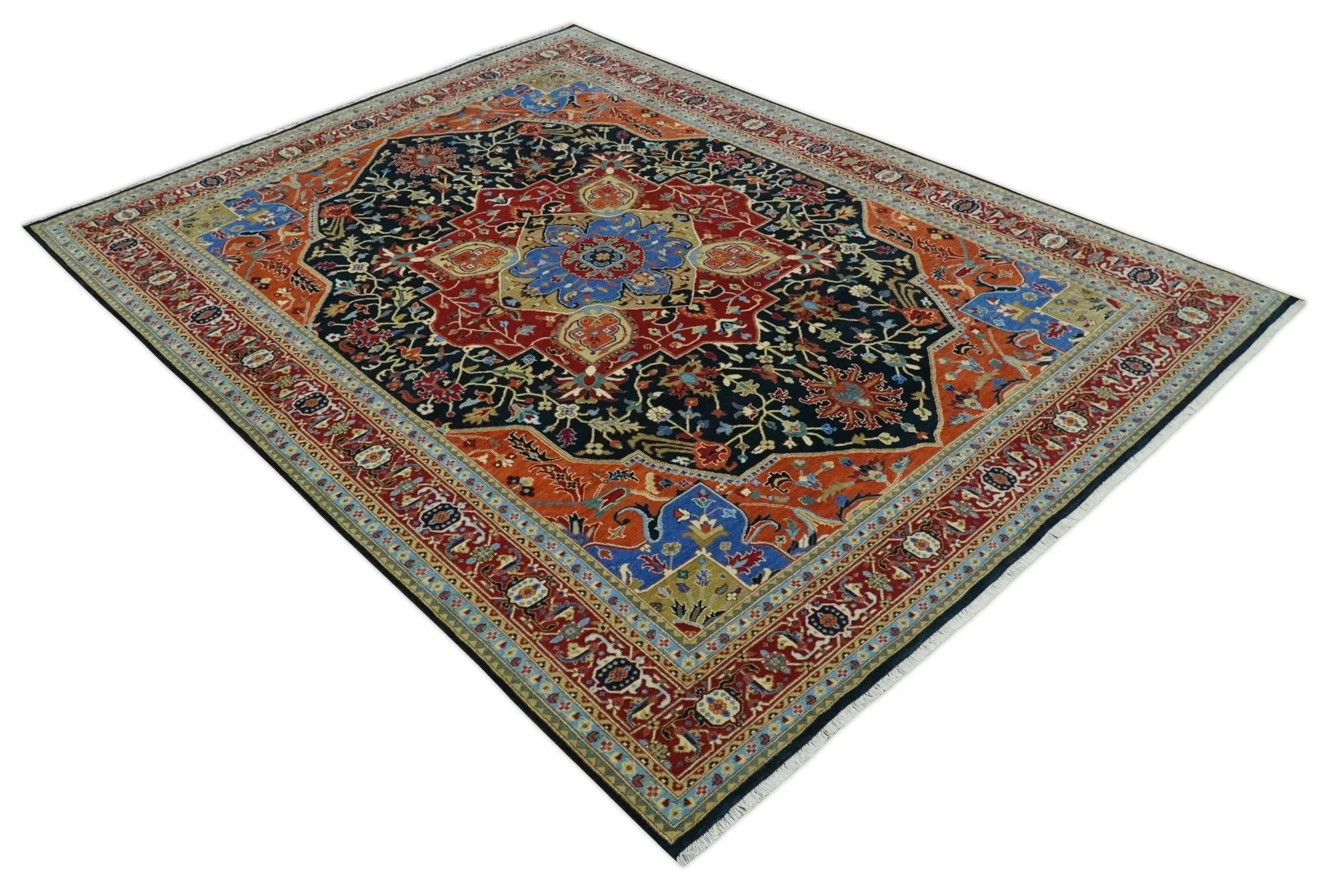Premium Fine Olive, Brown, Black and Rust 8x10 and 9x12 Traditional Serapi wool Area Rug - Image 9