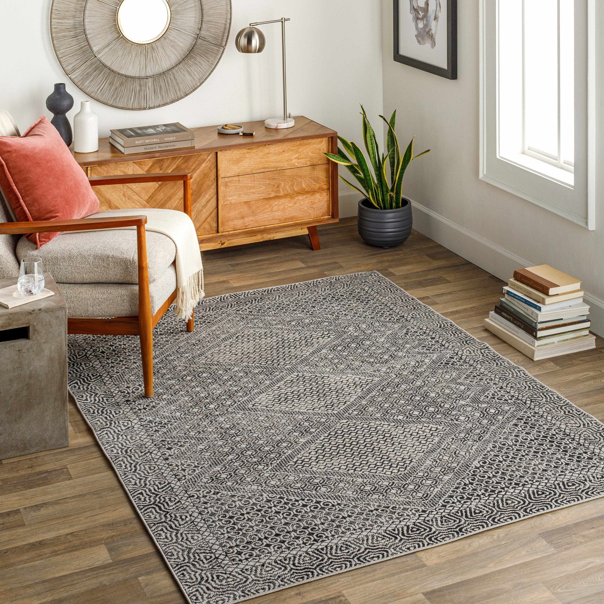 Premium look Silver and Black Geometrical washable Area Rug - Image 2