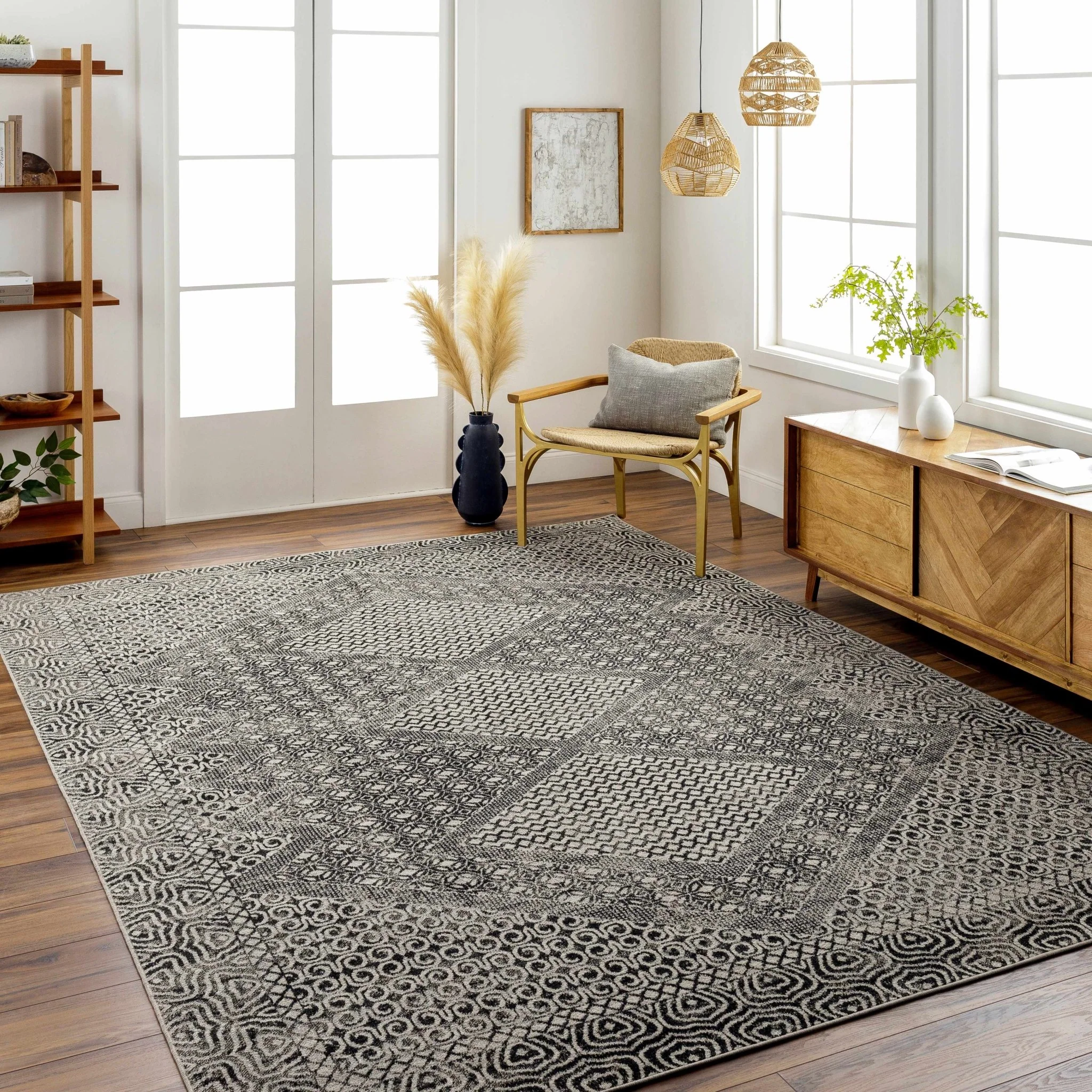 Premium look Silver and Black Geometrical washable Area Rug - Image 3