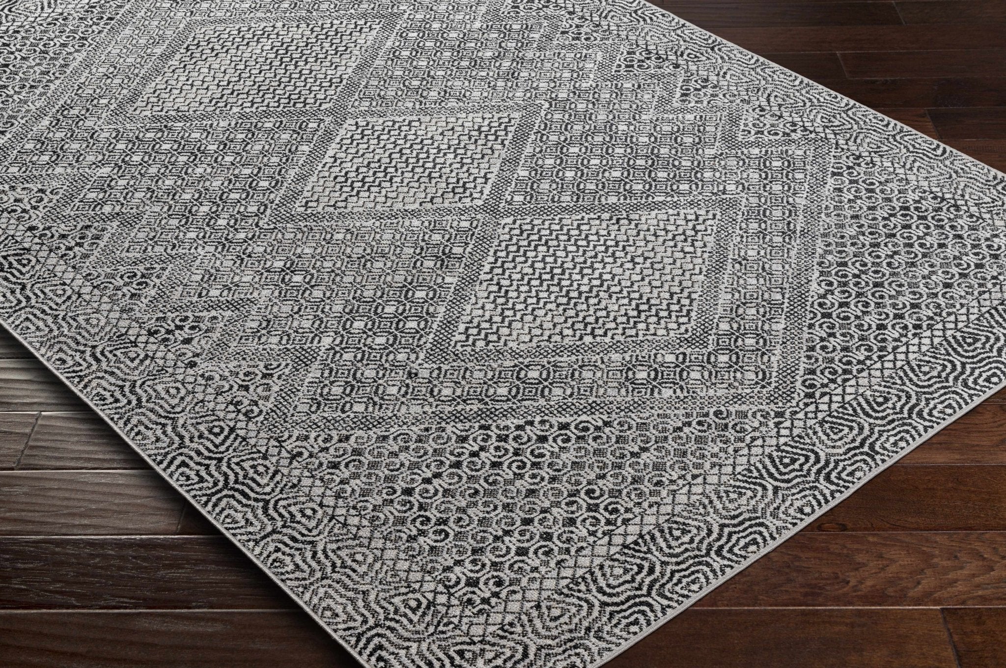Premium look Silver and Black Geometrical washable Area Rug - Image 4
