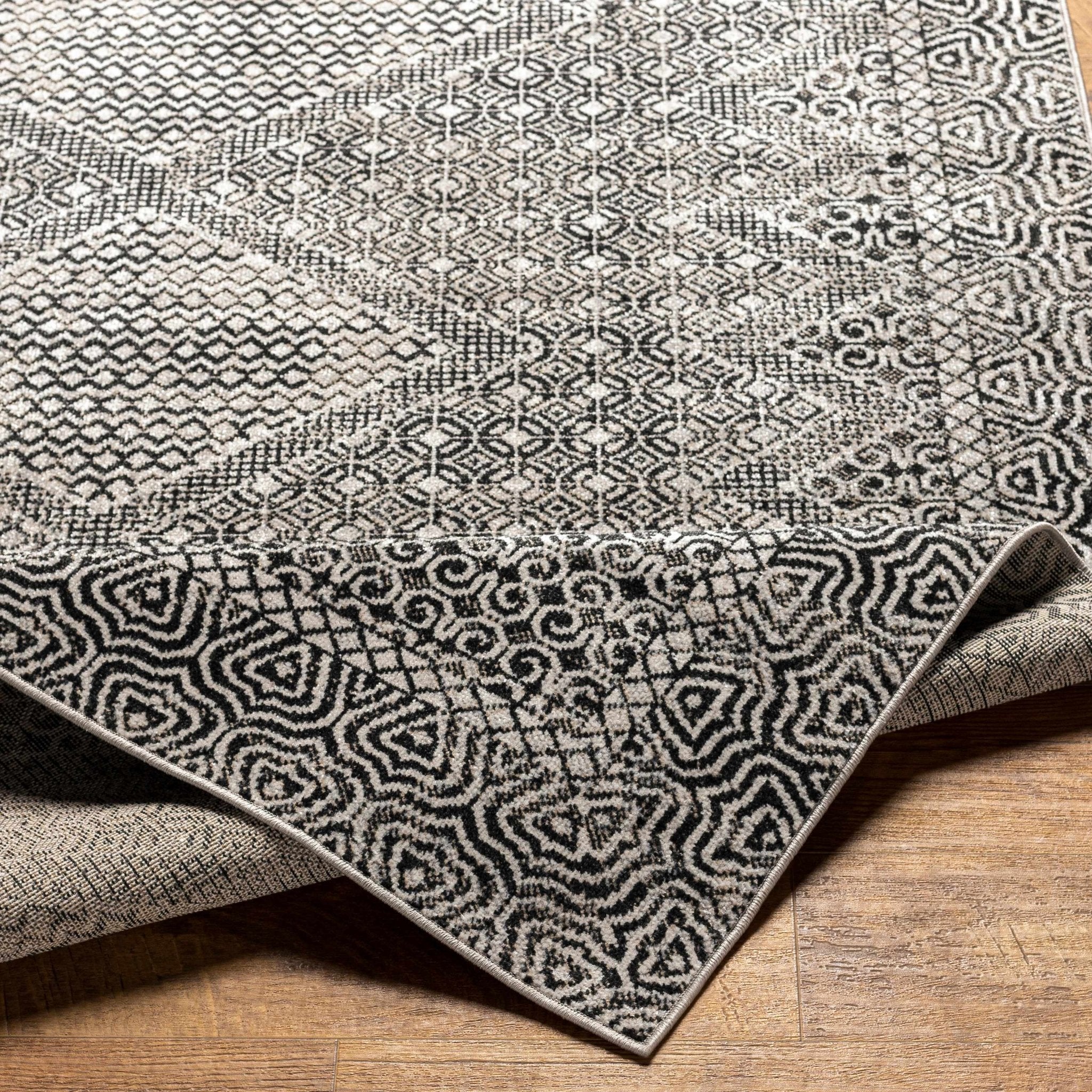 Premium look Silver and Black Geometrical washable Area Rug - Image 6