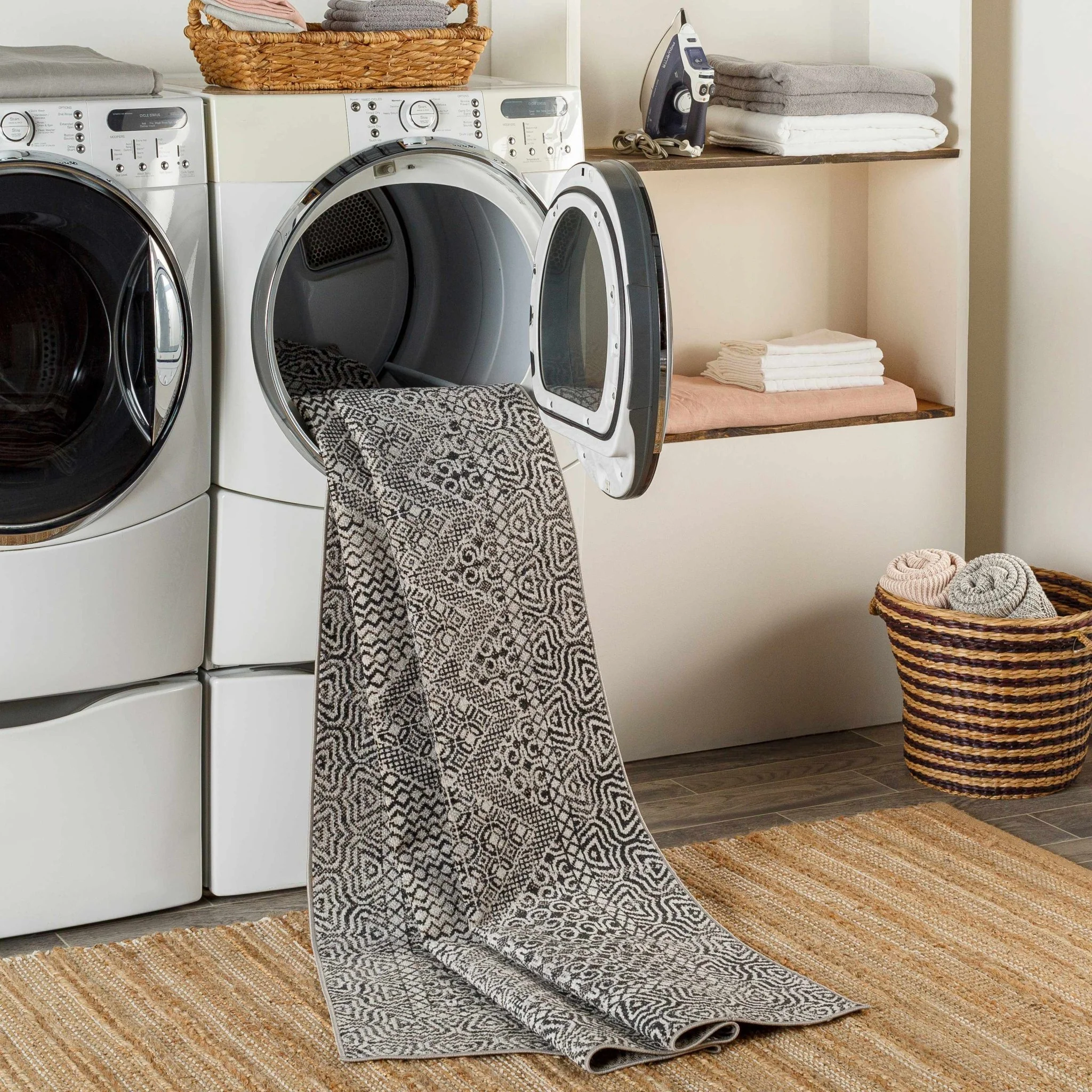 Premium look Silver and Black Geometrical washable Area Rug - Image 9
