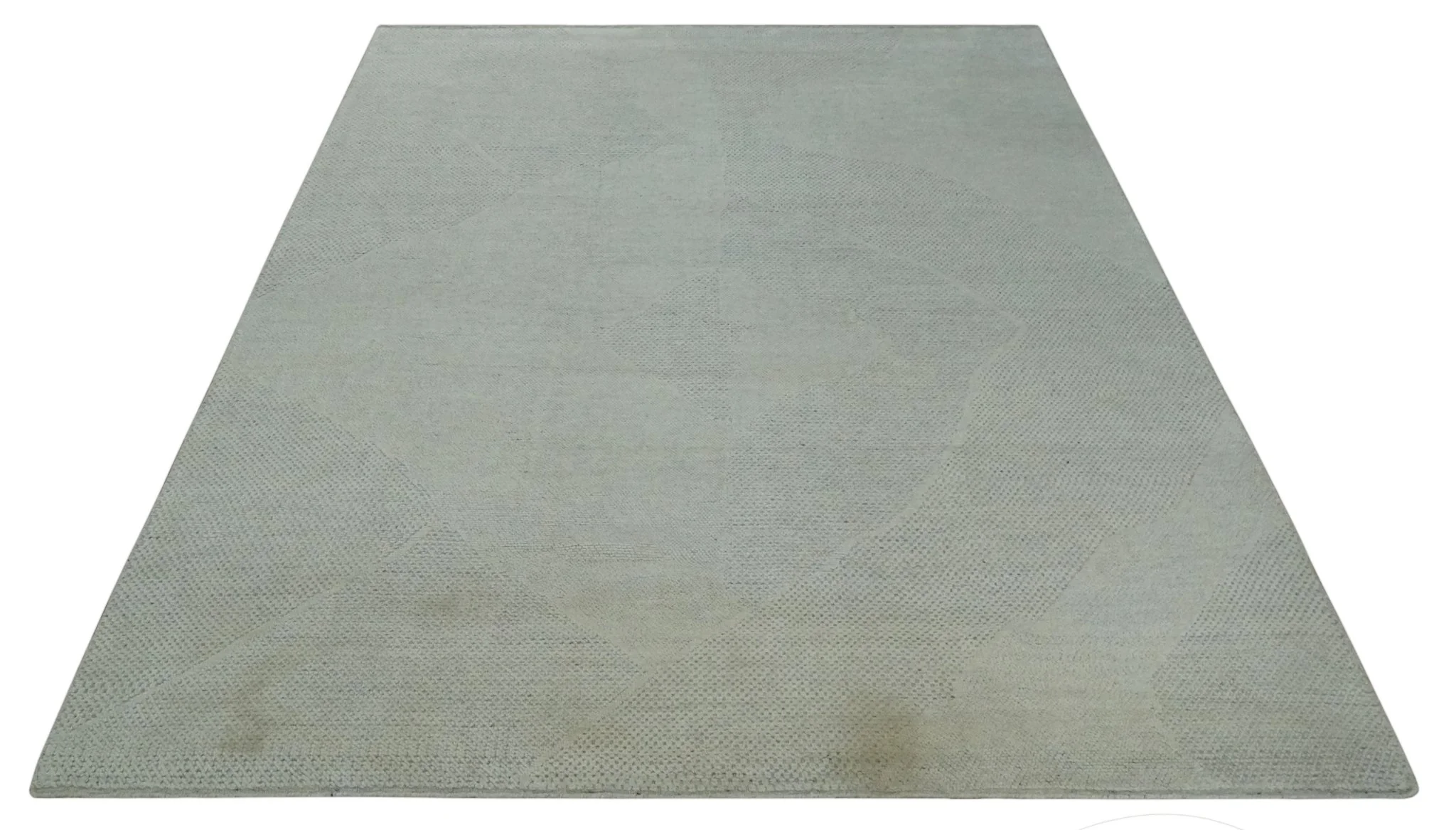 Premium look Solid Ivory Antique carved Design 9x12 Hand knotted wool Area Rug - Image 9