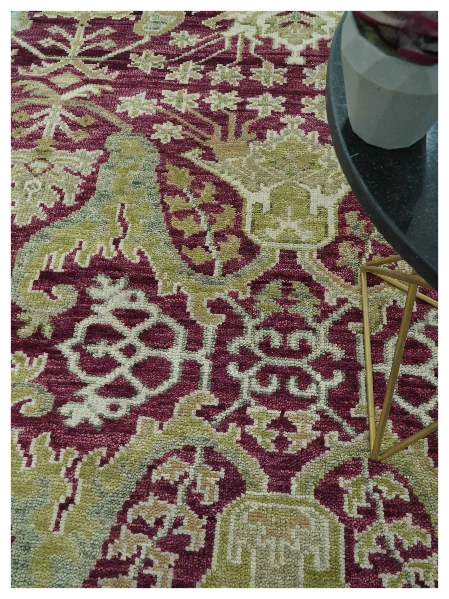 Custom Made Plum and Olive Traditional Dragon Oushak Design Hand knotted wool rug - Image 2