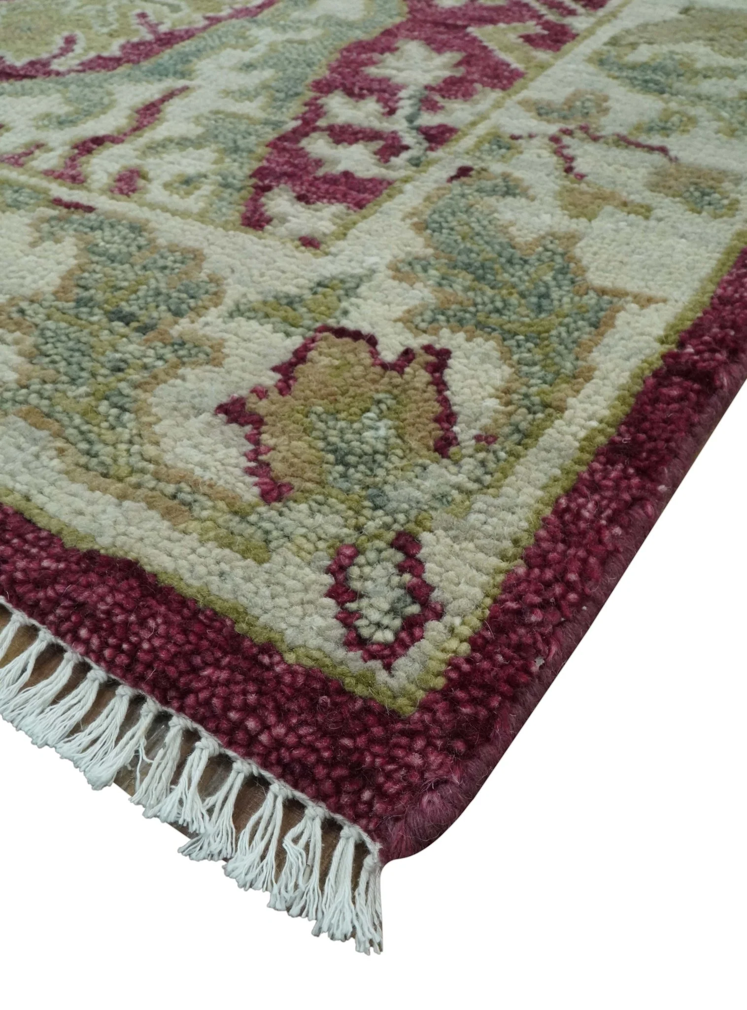 Custom Made Plum and Olive Traditional Dragon Oushak Design Hand knotted wool rug - Image 4