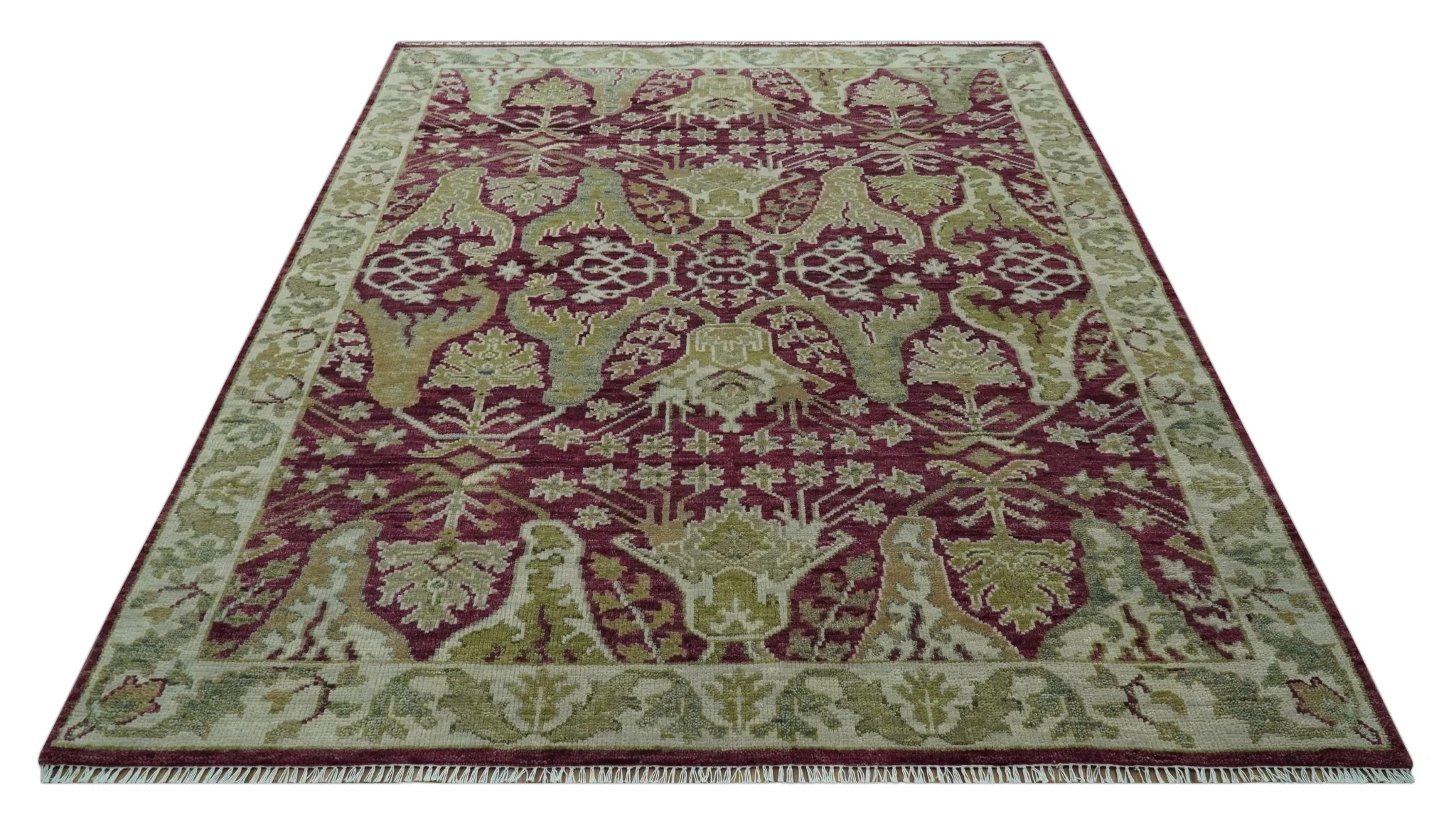 Custom Made Plum and Olive Traditional Dragon Oushak Design Hand knotted wool rug - Image 6