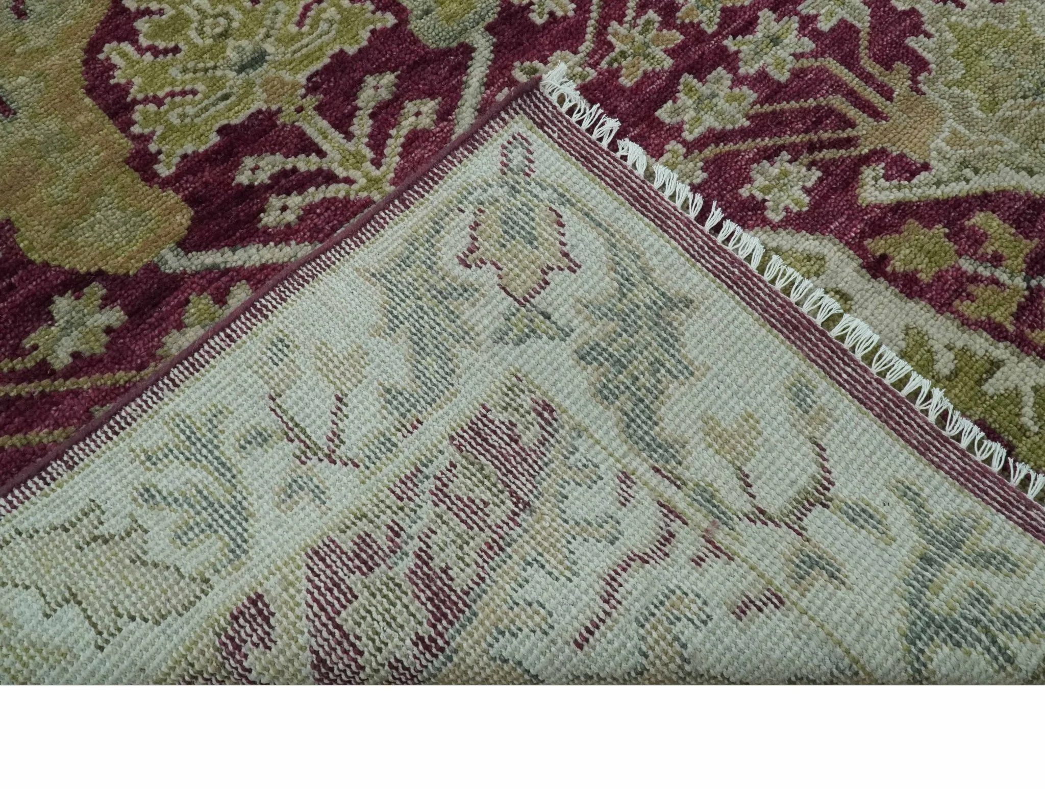 Custom Made Plum and Olive Traditional Dragon Oushak Design Hand knotted wool rug - Image 7