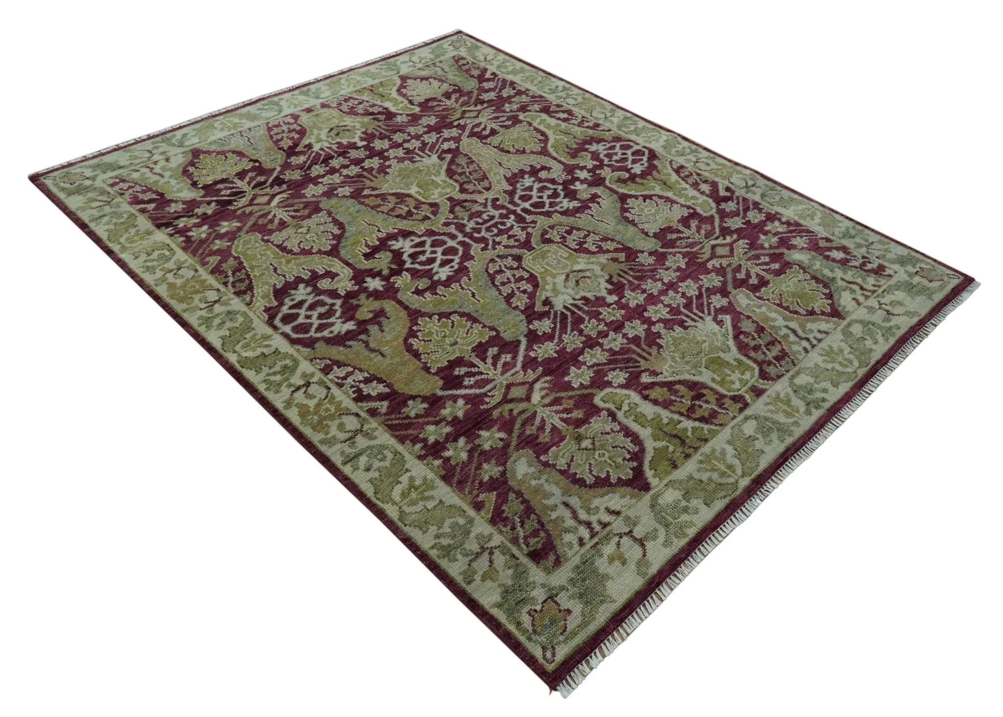 Purple and Olive 8x10 Traditional Dragon Oushak Design Hand knotted wool area rug - Image 5