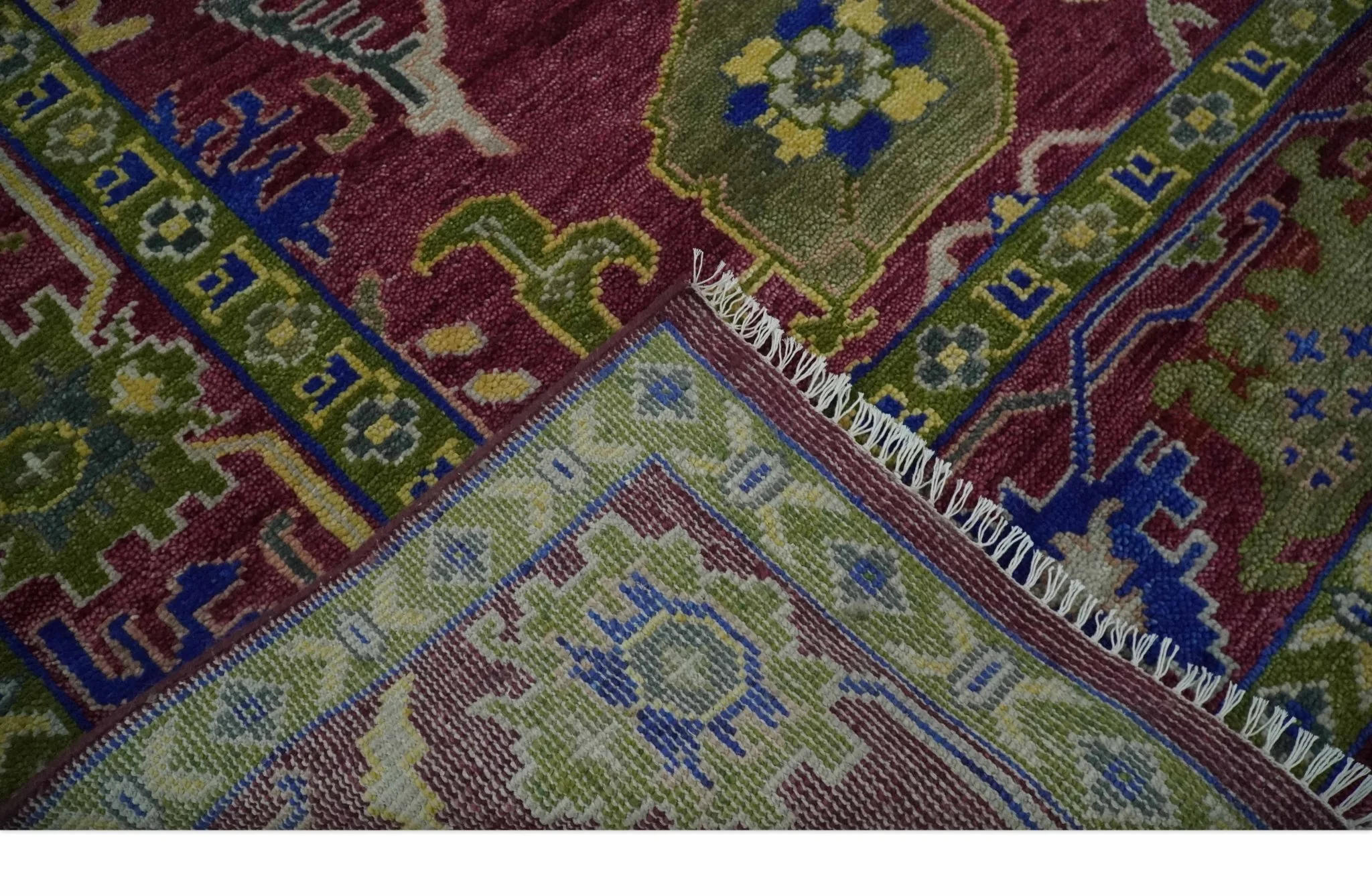 Purple, Green and Blue Hand knotted Traditional Oushak 9x12 wool Area Rug - Image 7