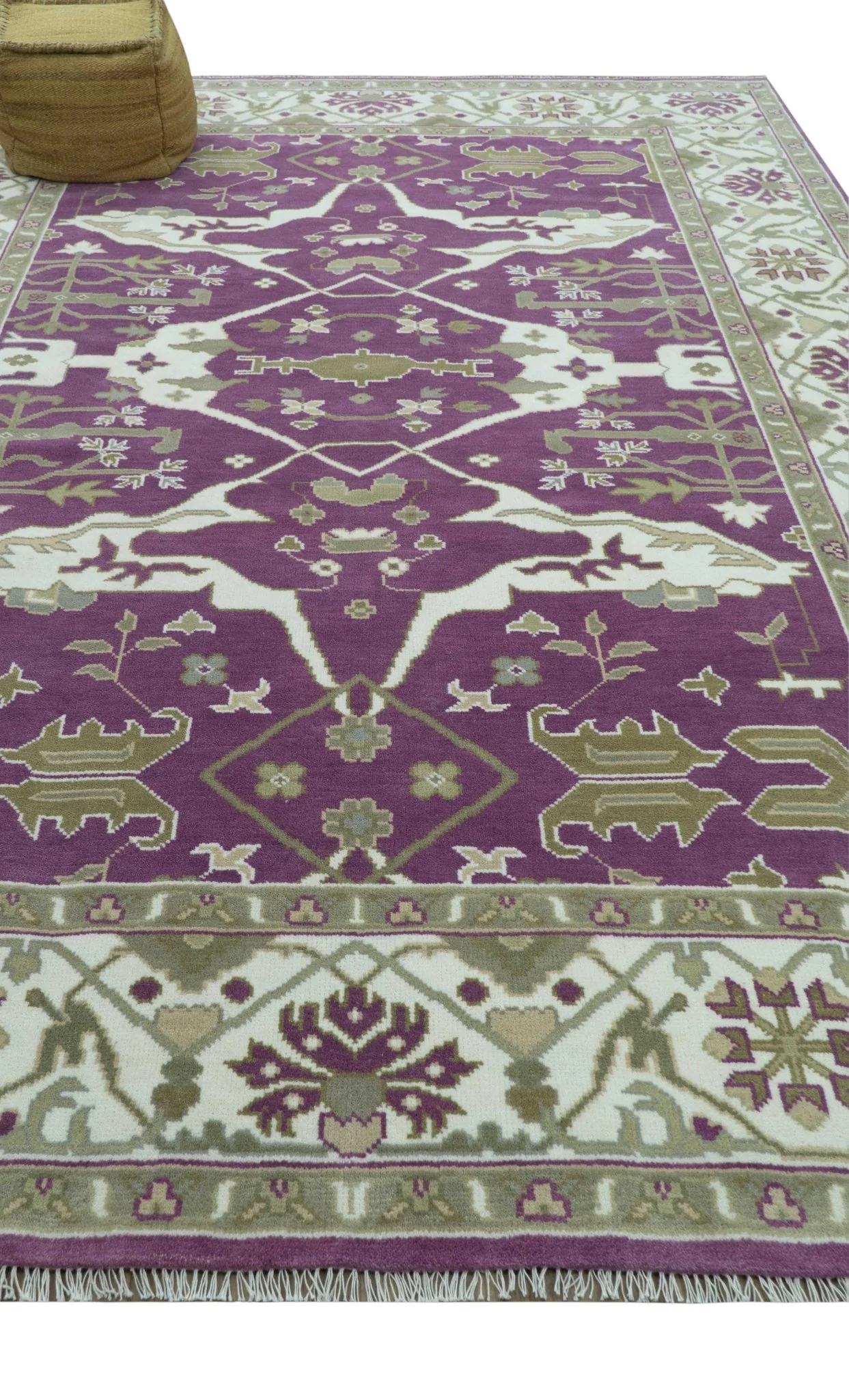 Purple, Ivory And Beige Traditional Oushak Design Hand Knotted 9x13 wool area rug - Image 10