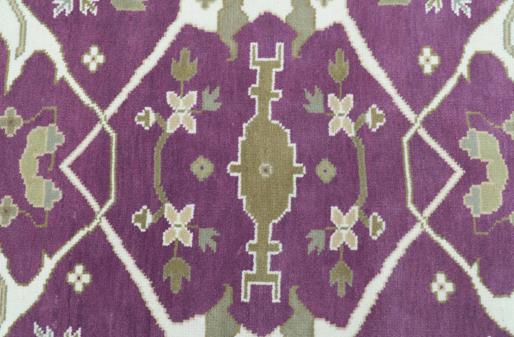 Purple, Ivory And Beige Traditional Oushak Design Hand Knotted 9x13 wool area rug - Image 4
