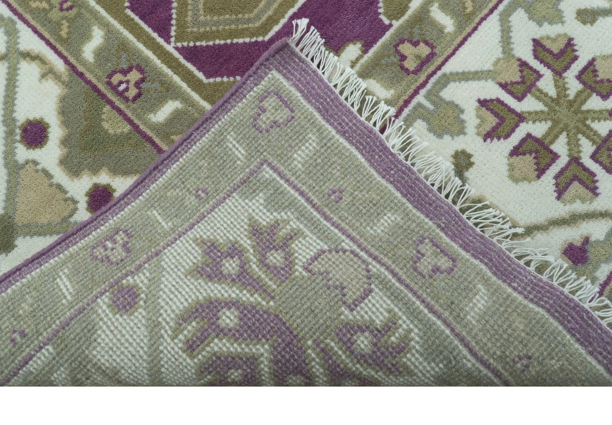 Purple, Ivory And Beige Traditional Oushak Design Hand Knotted 9x13 wool area rug - Image 6