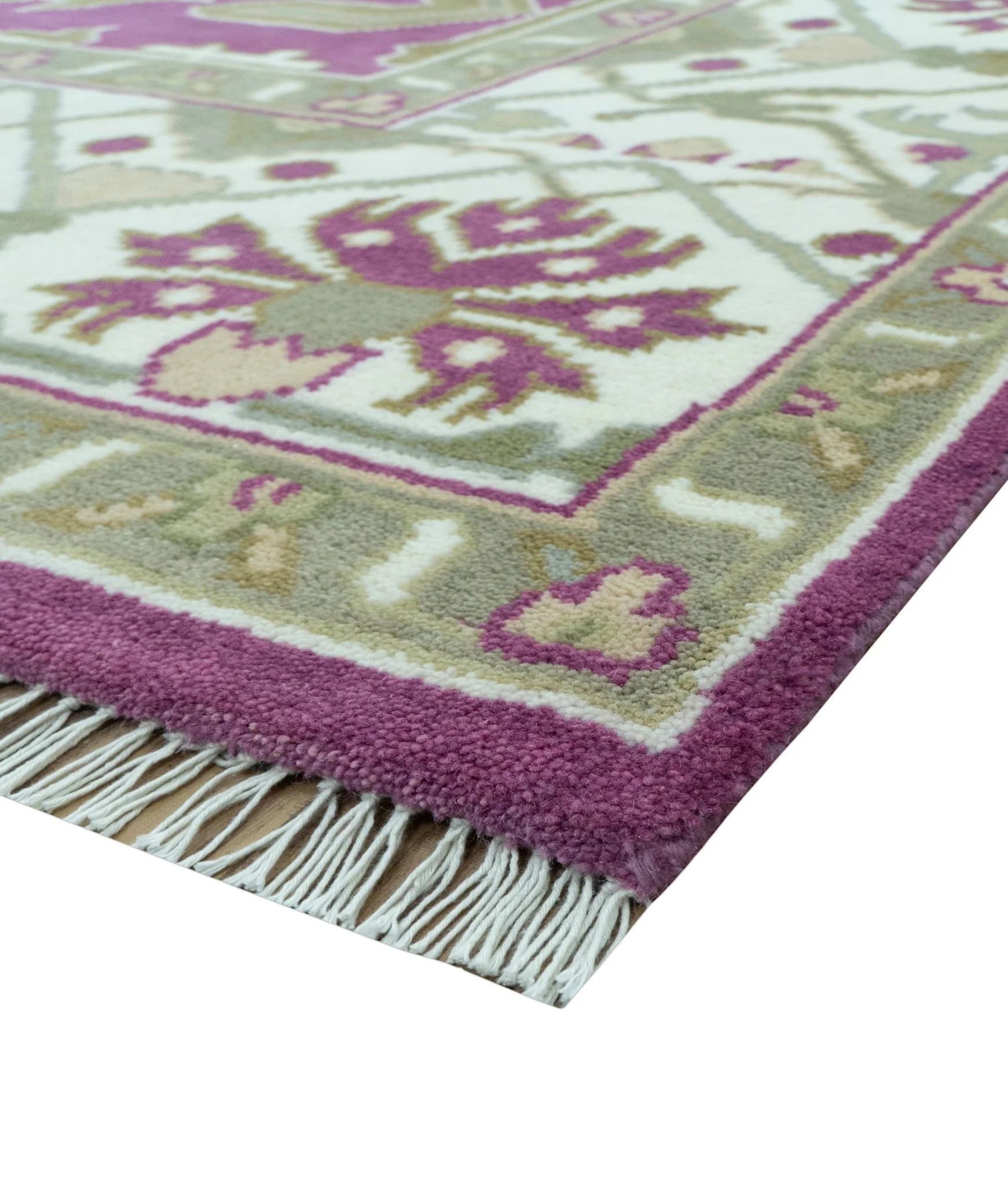 Purple, Ivory And Beige Traditional Oushak Design Hand Knotted 9x13 wool area rug - Image 8