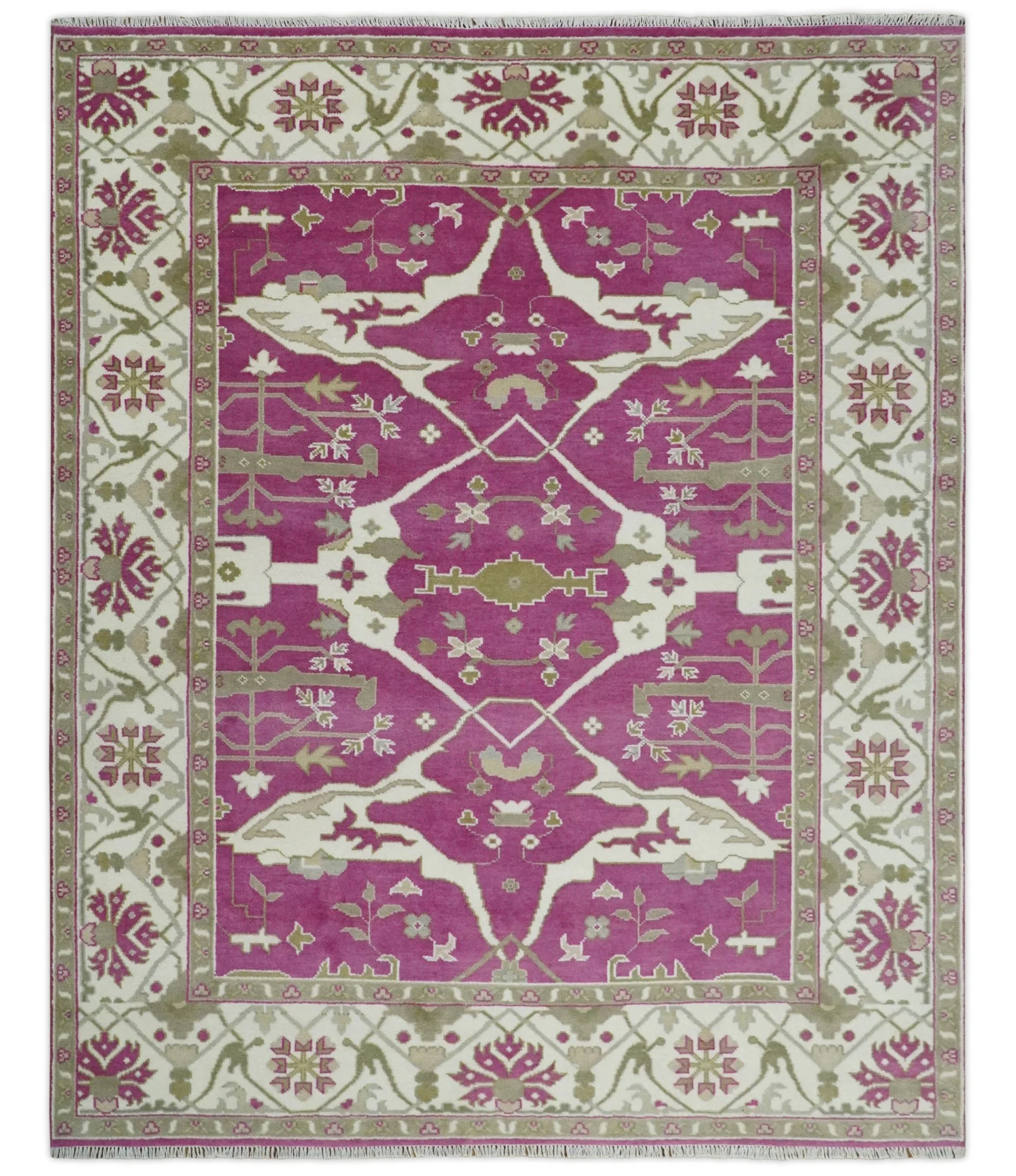 Purple, Ivory and Olive Traditional Hand knotted Oriental Oushak 9x12 wool Area Rug - Image 12
