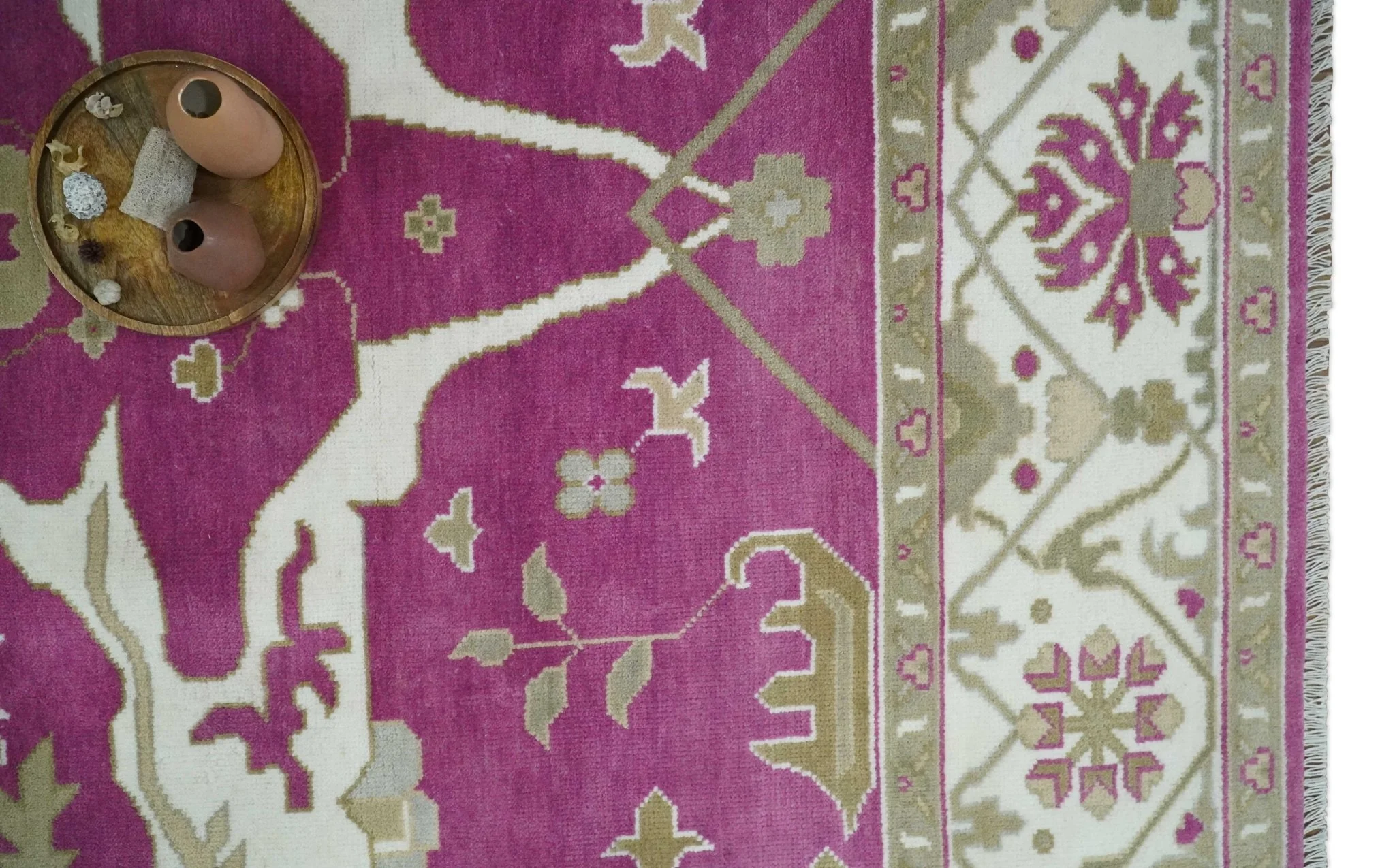 Purple, Ivory and Olive Traditional Hand knotted Oriental Oushak Multi Size wool Area Rug - Image 10