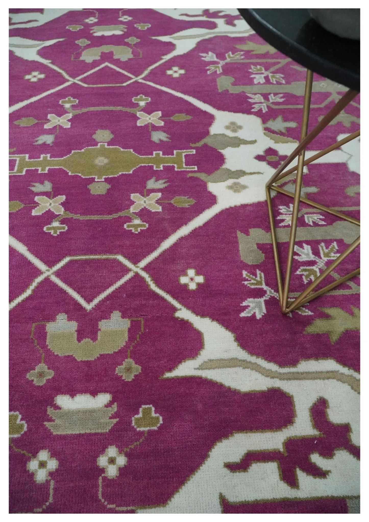 Purple, Ivory and Olive Traditional Hand knotted Oriental Oushak Multi Size wool Area Rug - Image 2