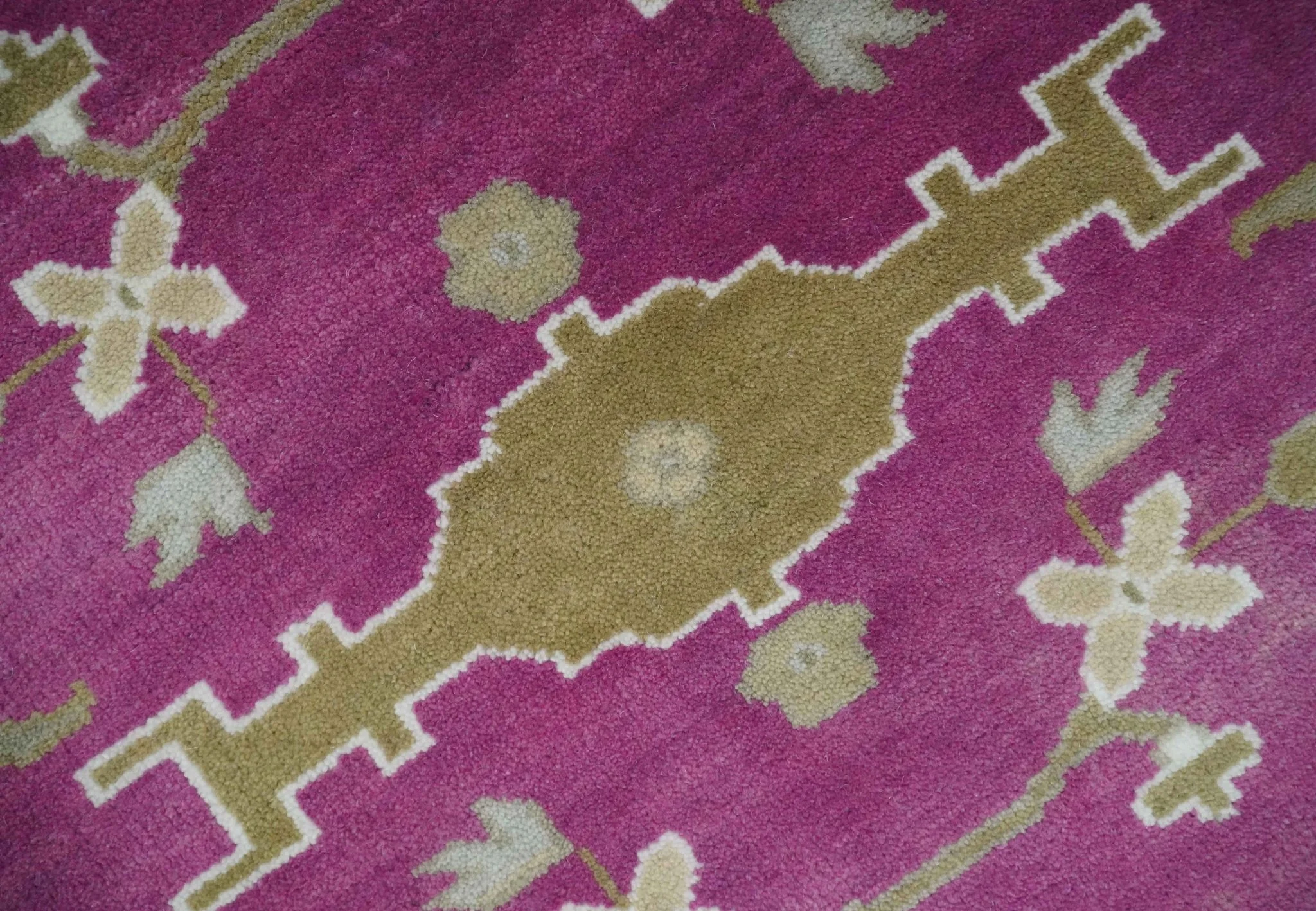 Purple, Ivory and Olive Traditional Hand knotted Oriental Oushak Multi Size wool Area Rug - Image 4
