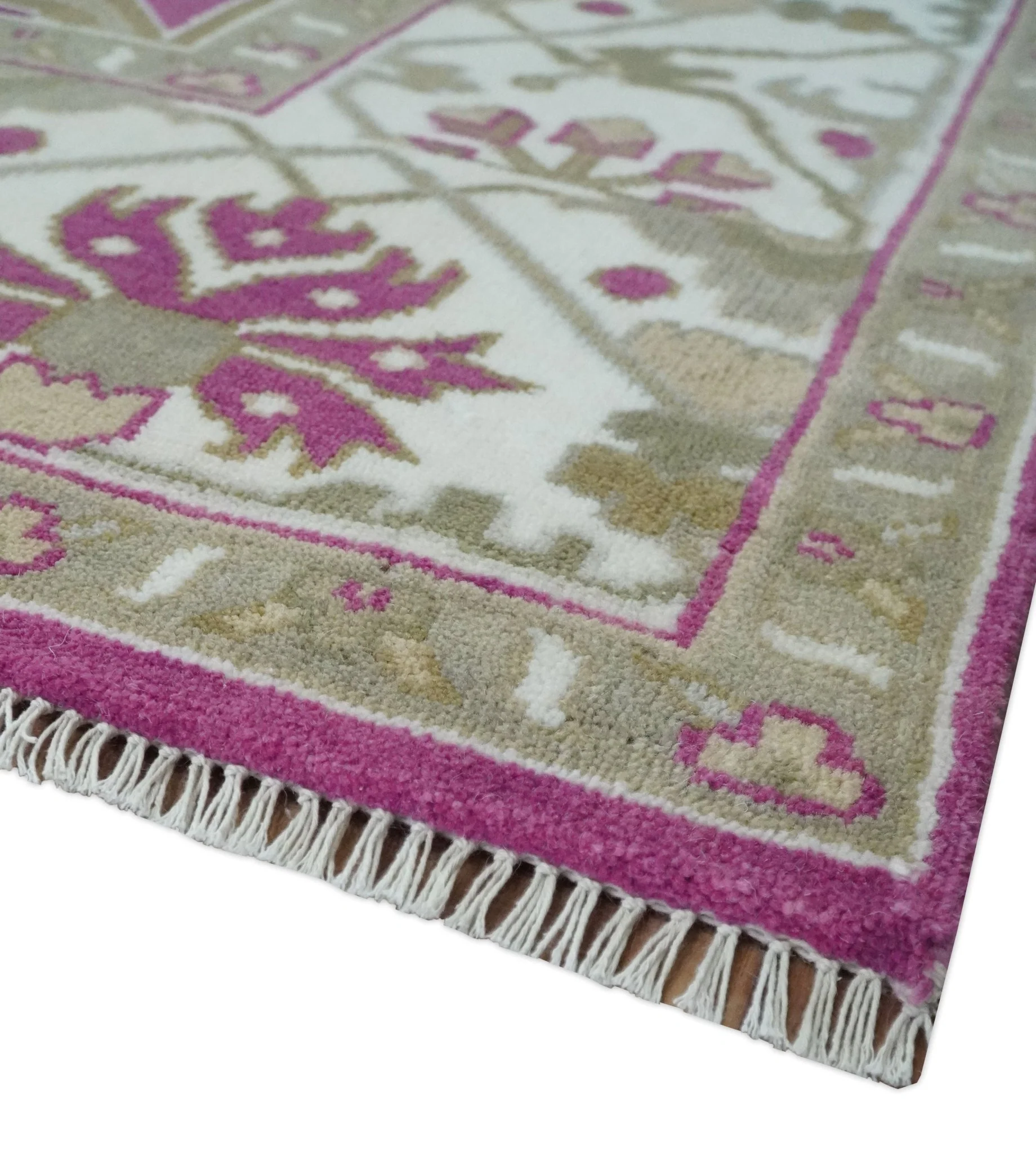 Purple, Ivory and Olive Traditional Hand knotted Oriental Oushak Multi Size wool Area Rug - Image 5