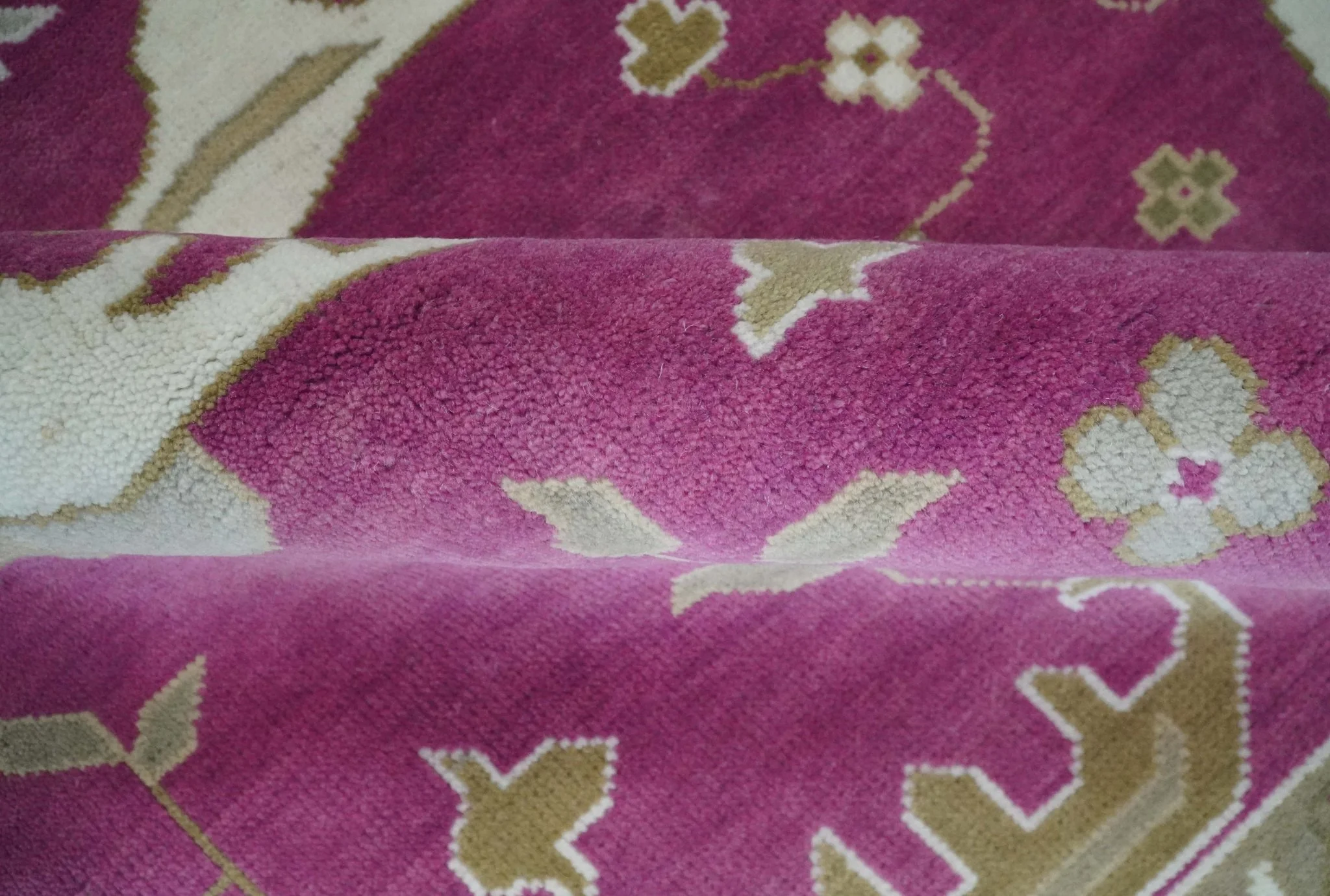 Purple, Ivory and Olive Traditional Hand knotted Oriental Oushak Multi Size wool Area Rug - Image 6