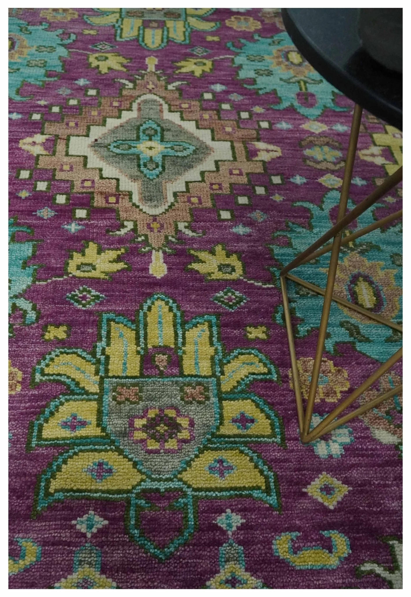 Purple, Ivory, Green and Aqua Hand Knotted Traditional Oushak 9x12 wool Area Rug - Image 2
