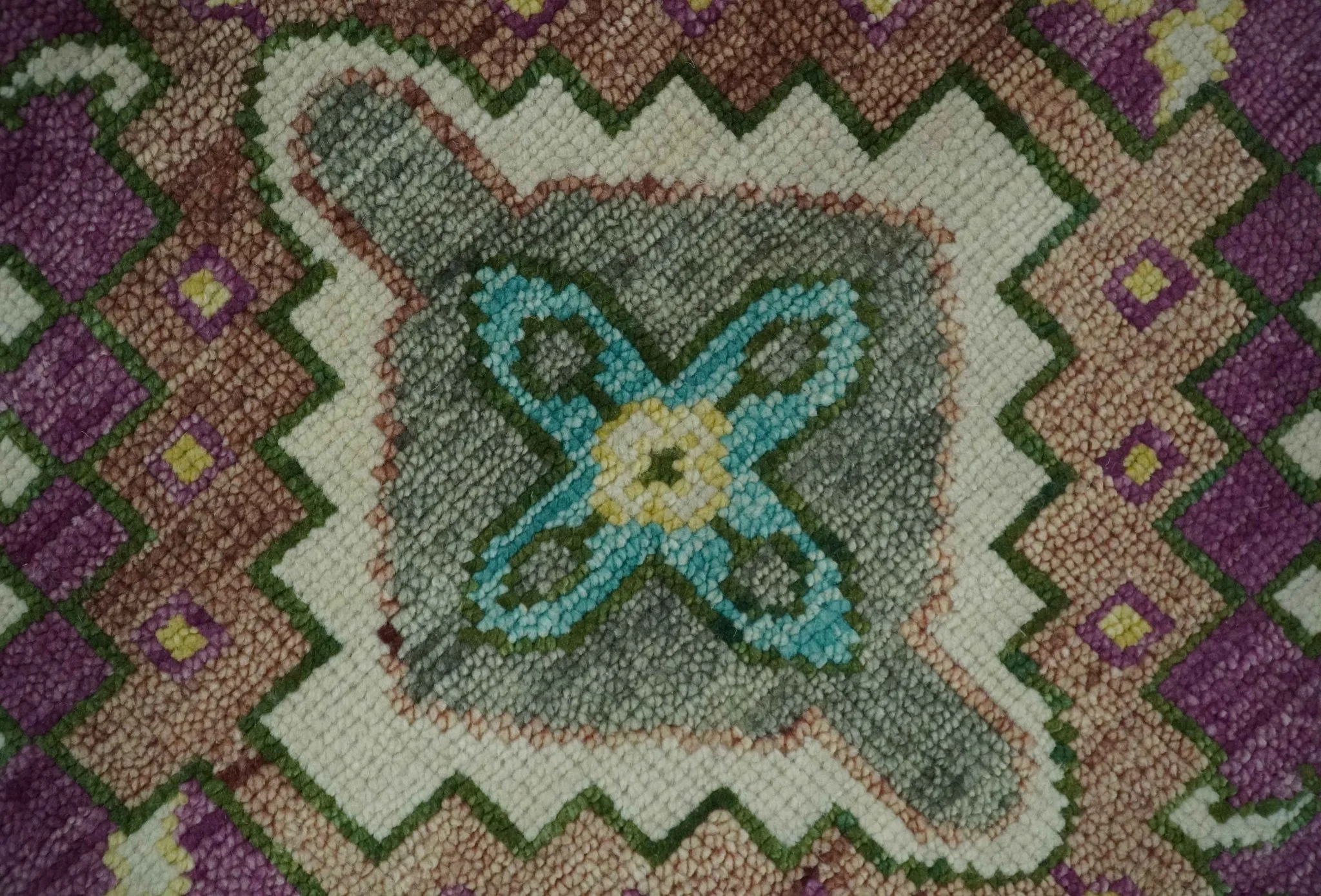 Purple, Ivory, Green and Aqua Hand Knotted Traditional Oushak 9x12 wool Area Rug - Image 4