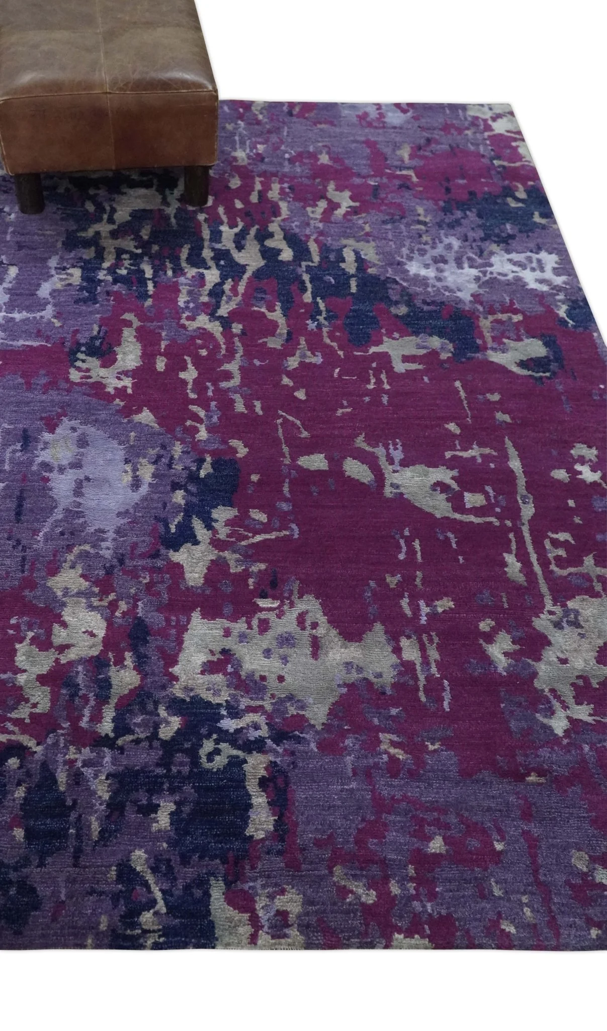 Purple, Violet, Gray and Blue Hand Knotted 4x6 Abstract Wool and Viscose Area Rug - Image 3