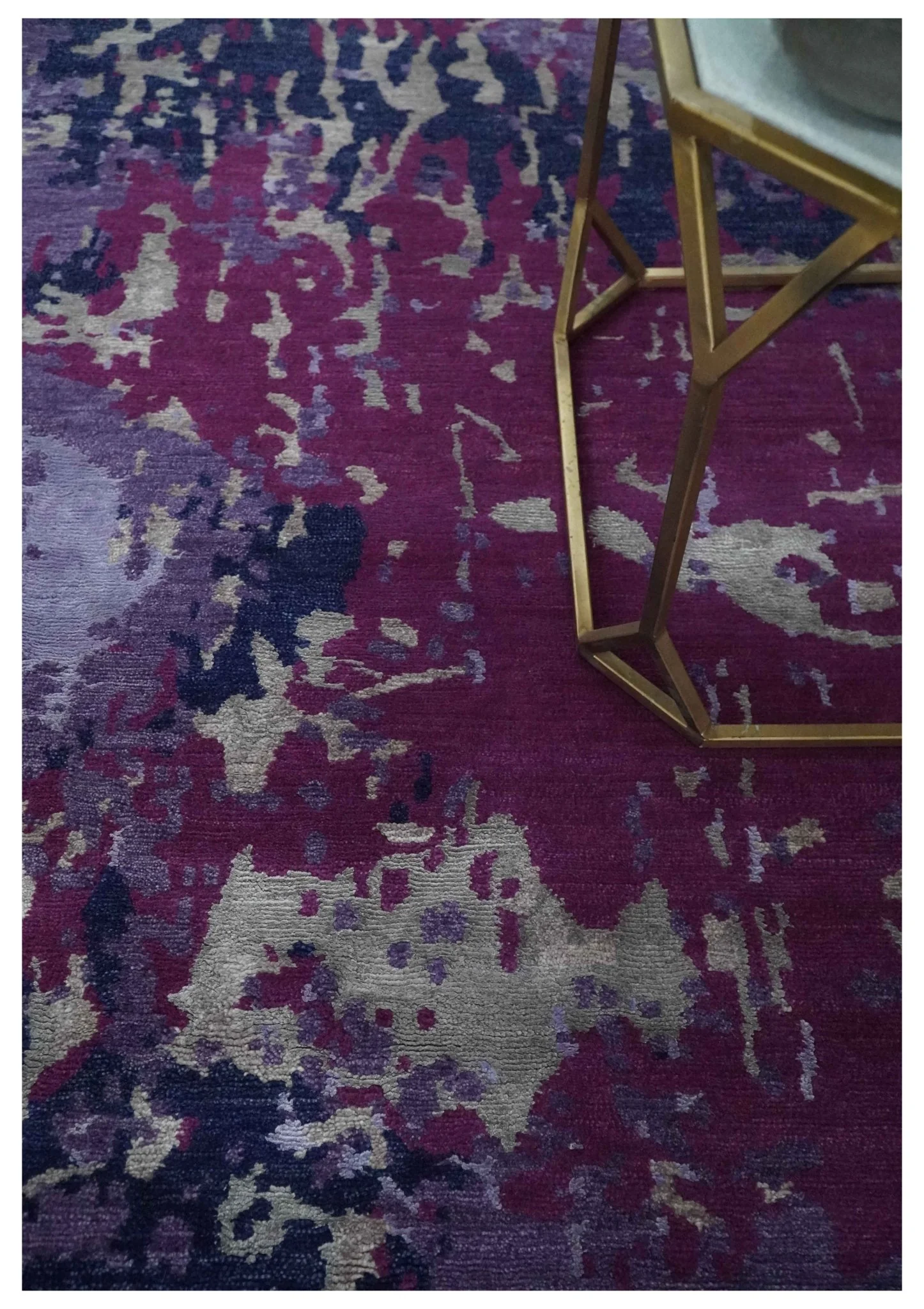 Purple, Violet, Gray and Blue Hand Knotted 4x6 Abstract Wool and Viscose Area Rug - Image 4