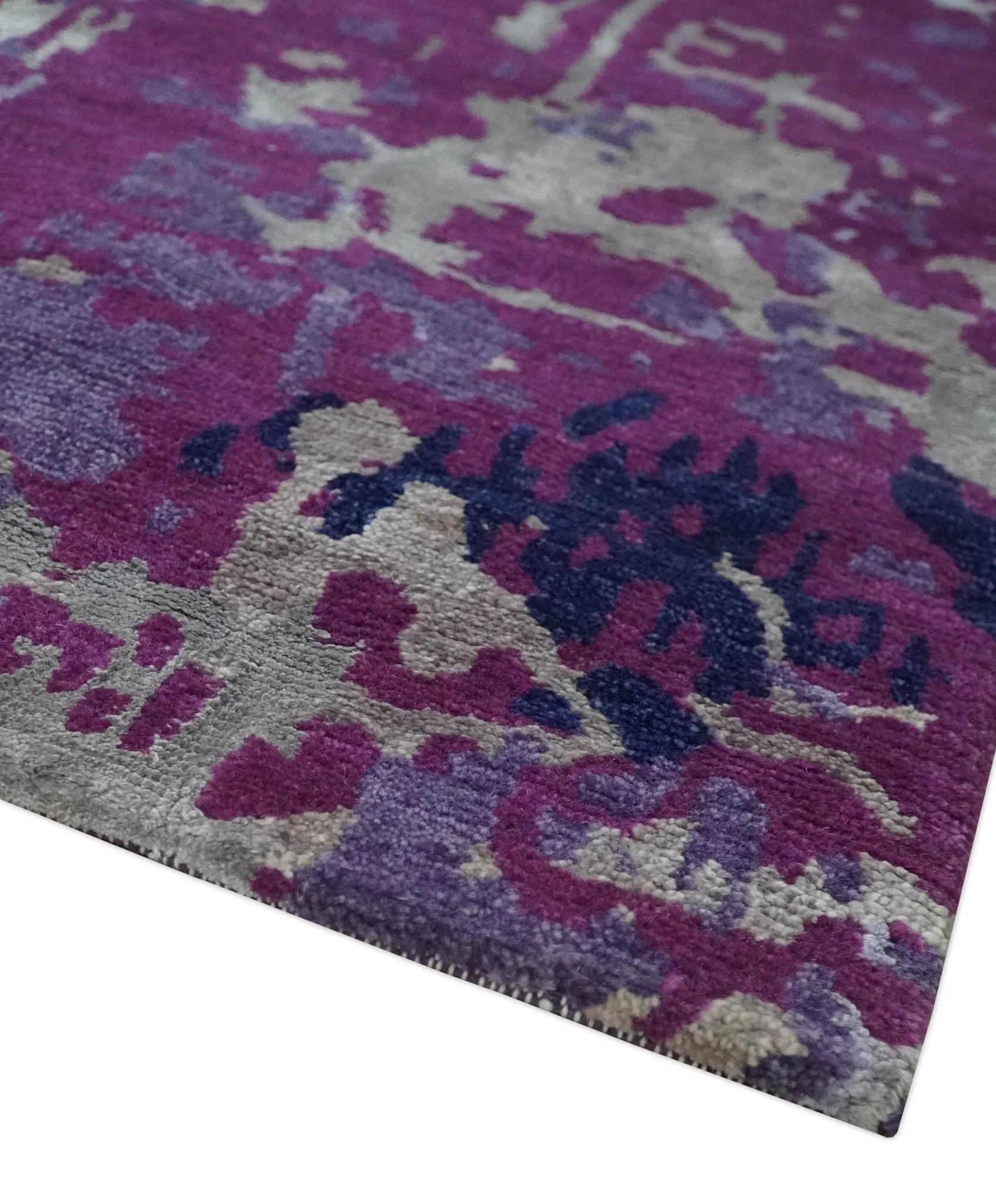 Purple, Violet, Gray and Blue Hand Knotted 4x6 Abstract Wool and Viscose Area Rug - Image 6