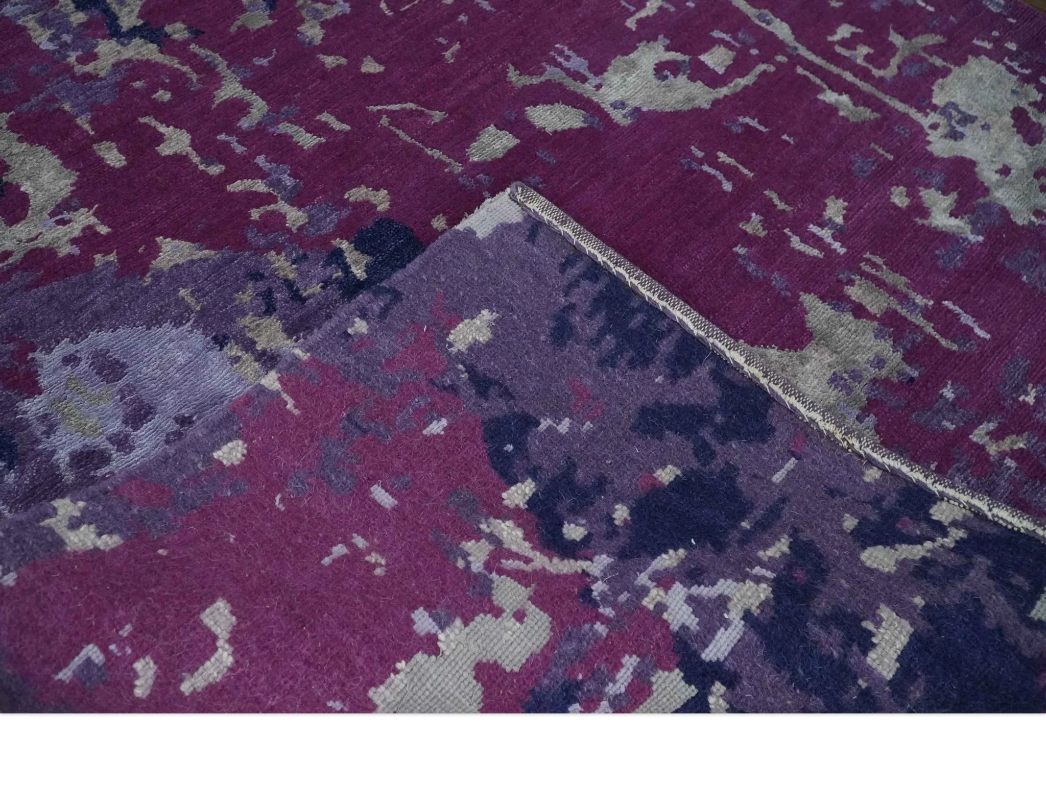 Purple, Violet, Gray and Blue Hand Knotted 4x6 Abstract Wool and Viscose Area Rug - Image 7