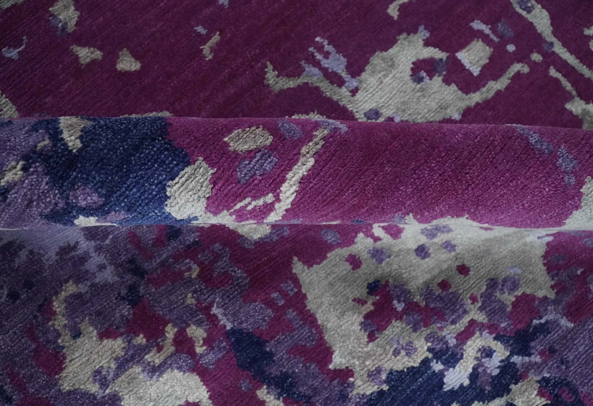 Purple, Violet, Gray and Blue Hand Knotted 4x6 Abstract Wool and Viscose Area Rug - Image 8