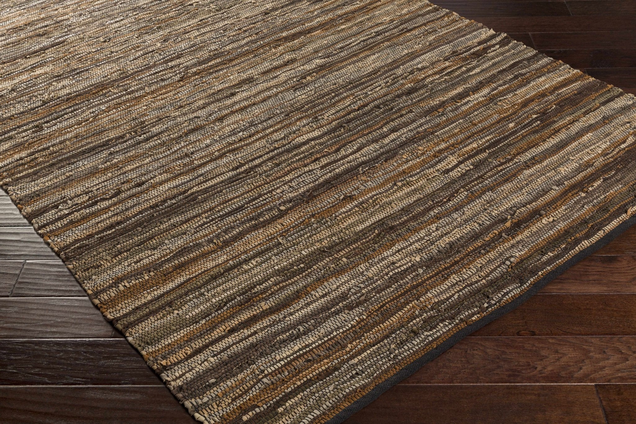 Southwestern Gray And Brown Hand Woven Leather Area Rug - Image 4