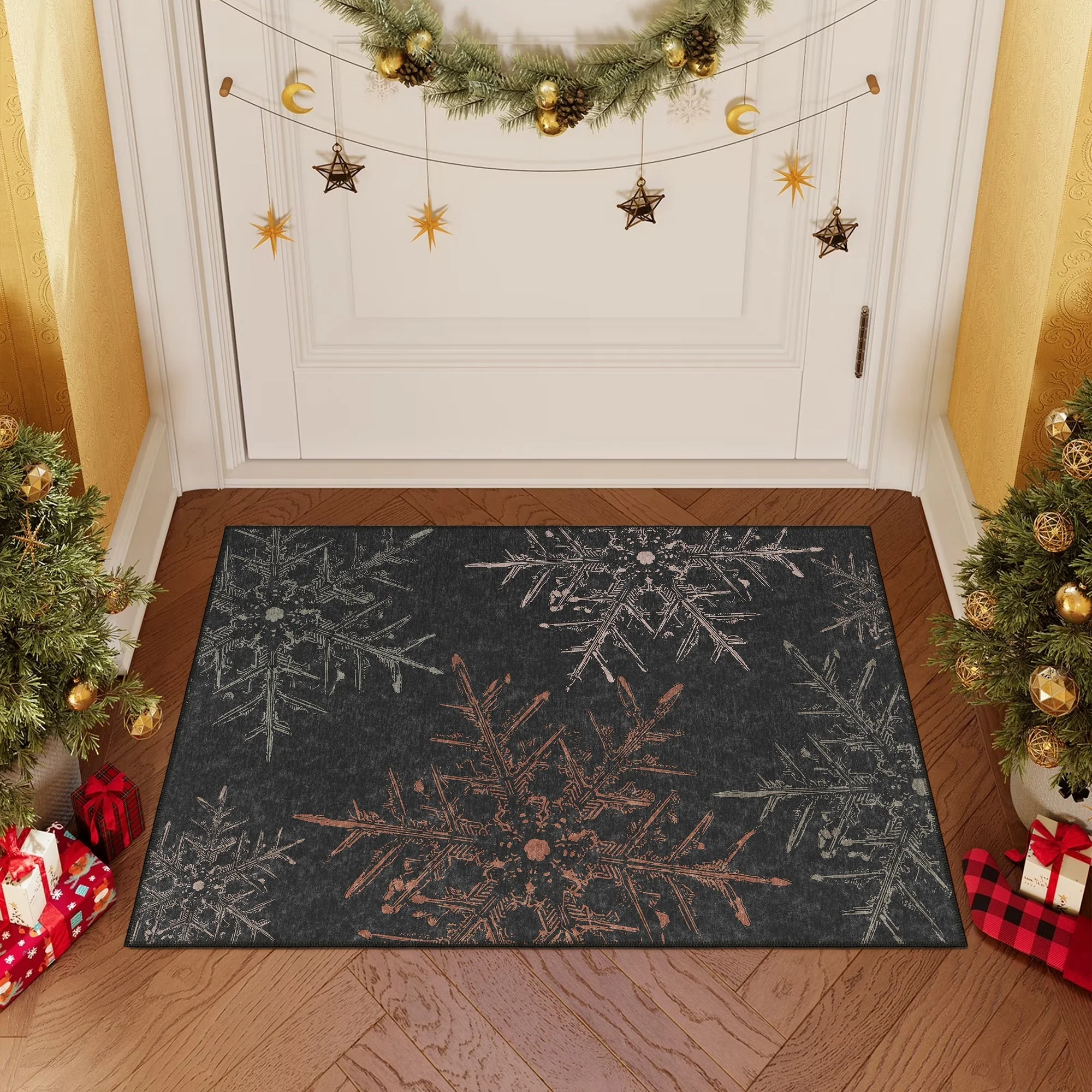 Ravune Christmas Black Machine Washable Cotton Area Rug - Image 2