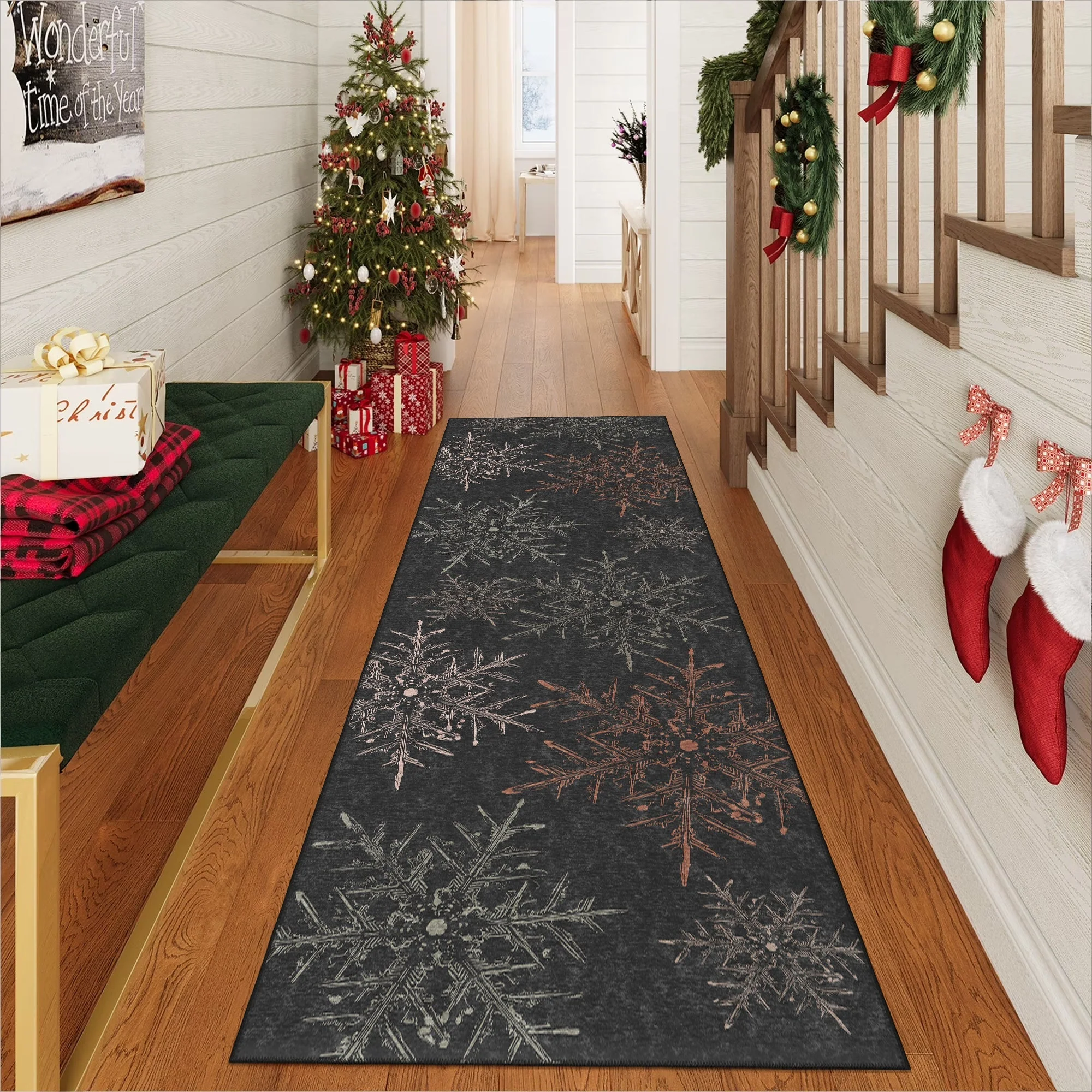 Ravune Christmas Black Machine Washable Cotton Area Rug - Image 3