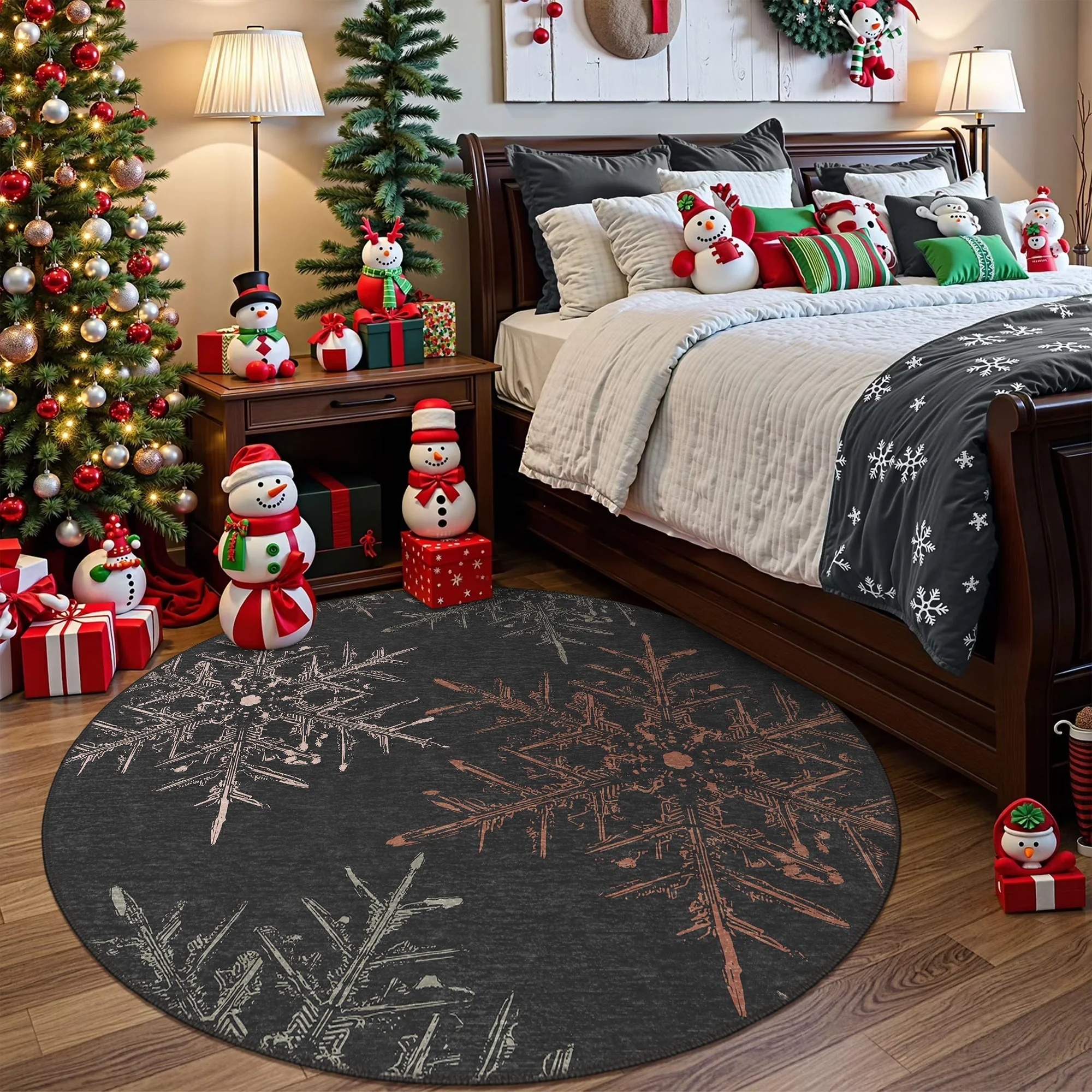 Ravune Christmas Black Machine Washable Cotton Area Rug - Image 4