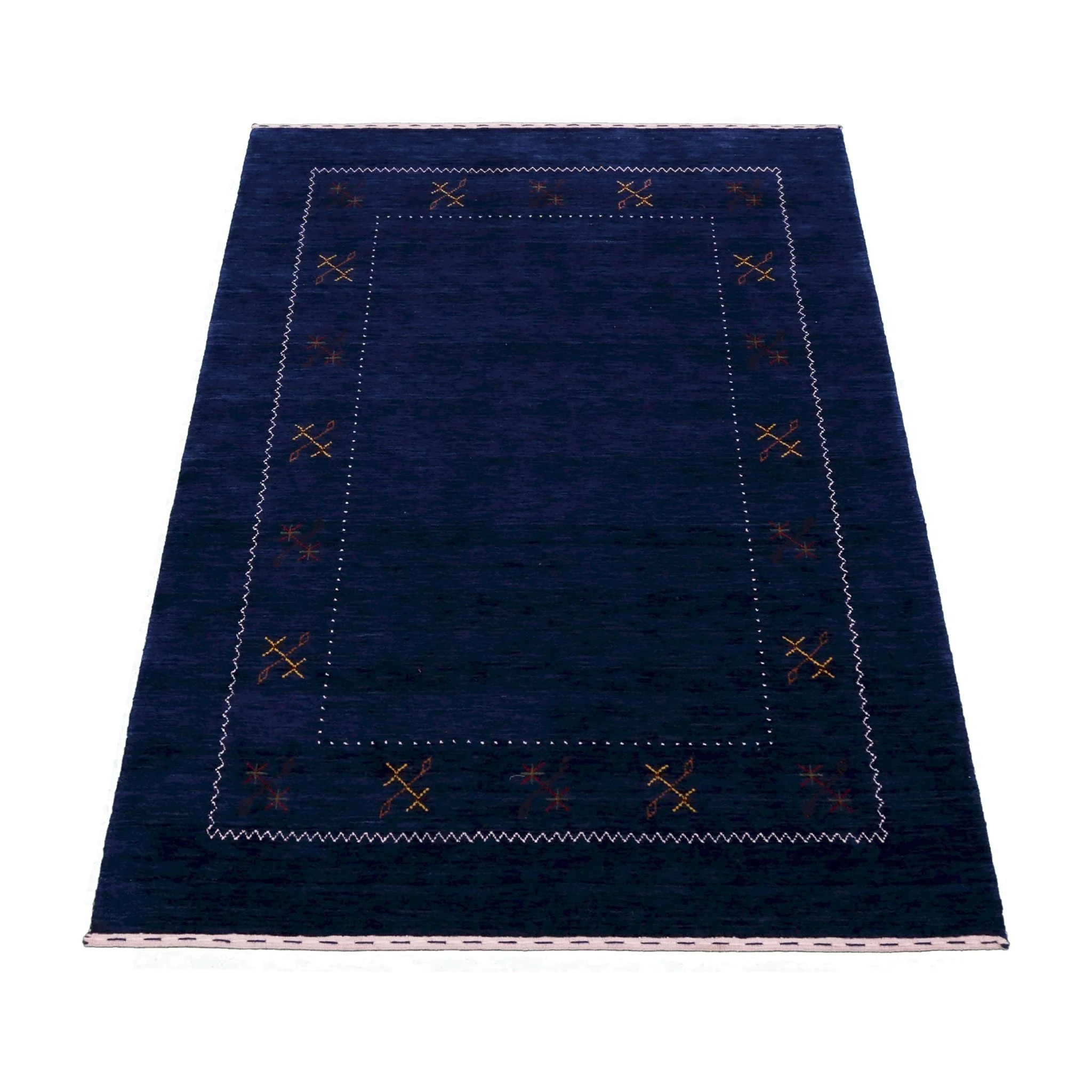 Blue Tribal Border Design Hand Loomed Wool Area Rug - Image 10