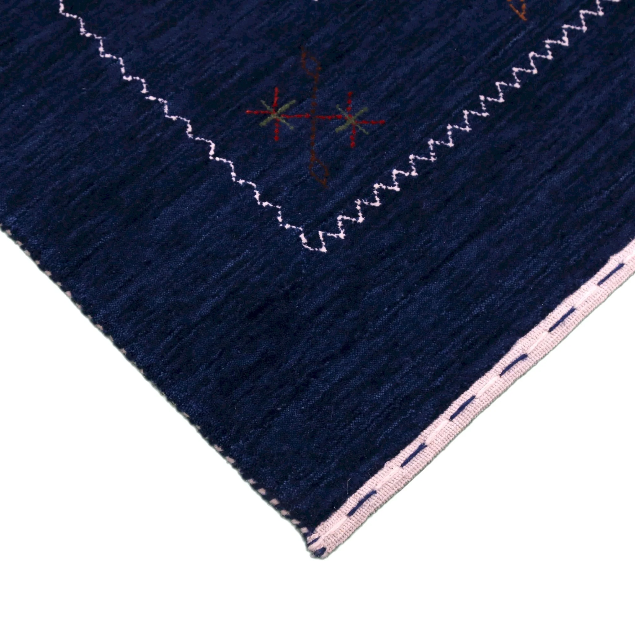 Blue Tribal Border Design Hand Loomed Wool Area Rug - Image 4