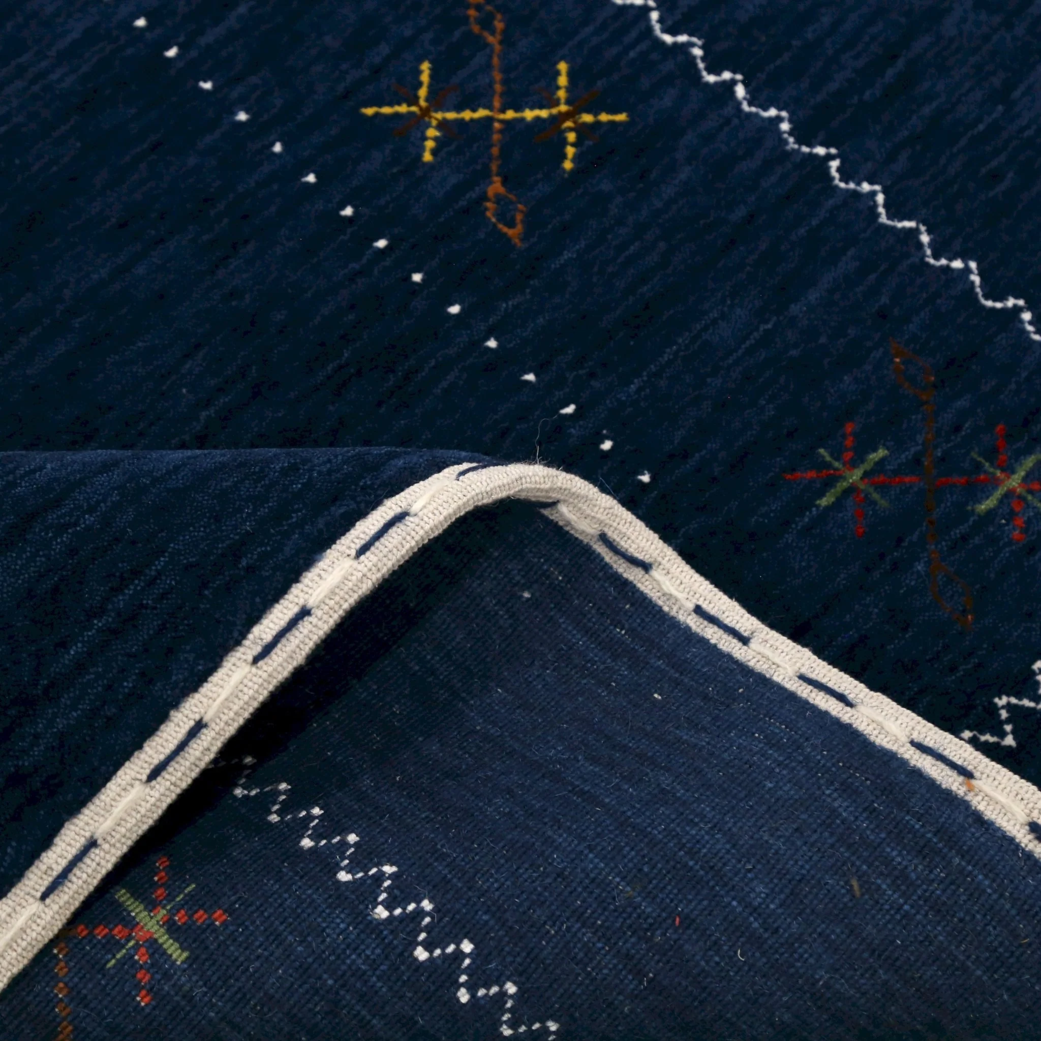 Blue Tribal Border Design Hand Loomed Wool Area Rug - Image 7