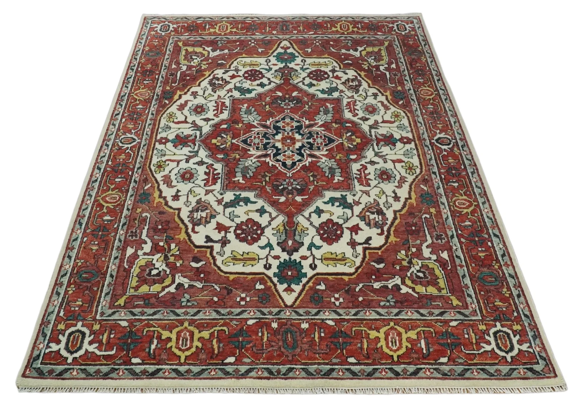 8x10, 9x12, 10x14 and 12x15 Hand Knotted Ivory and Rust Traditional Area Rug - Image 10