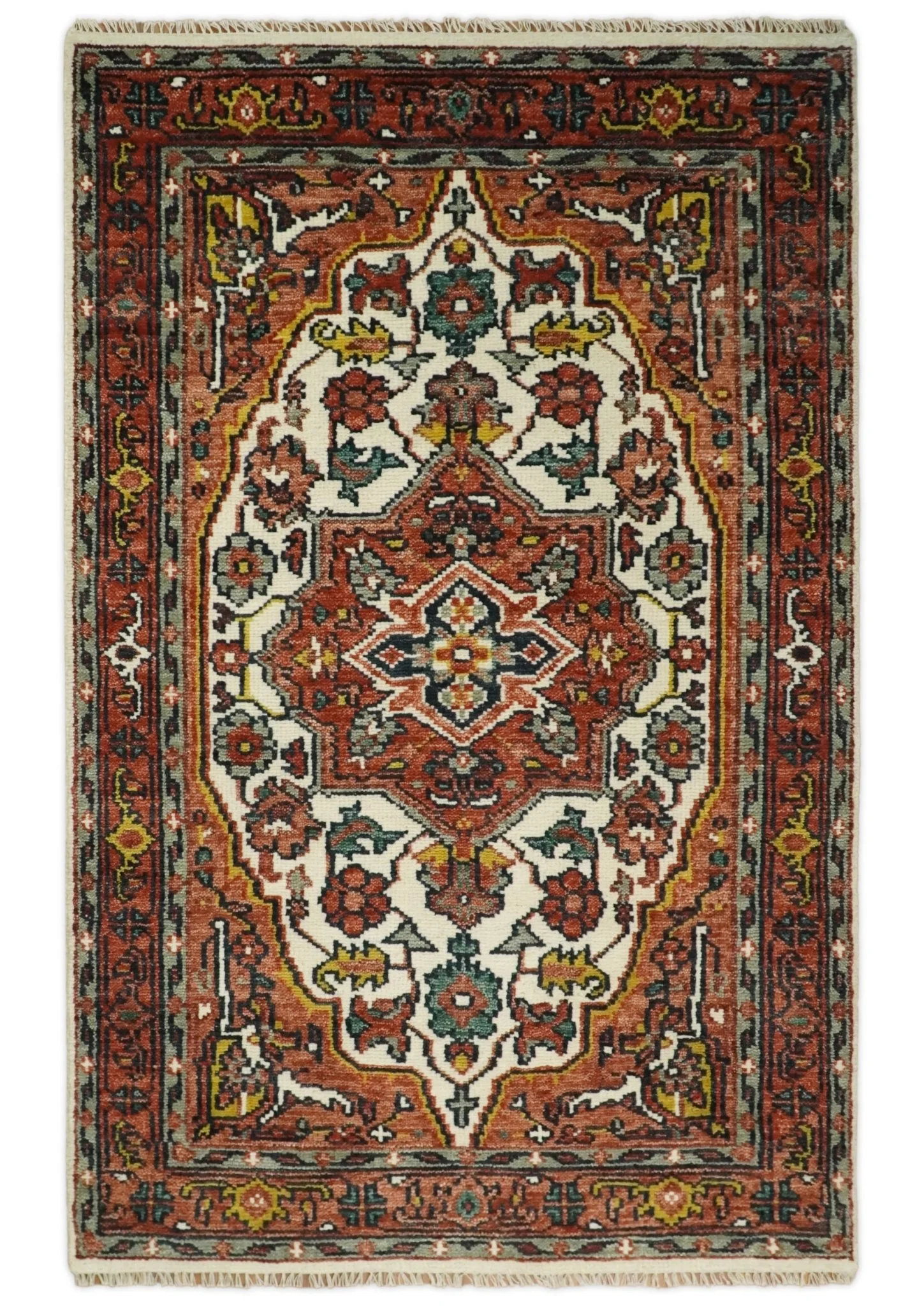 8x10, 9x12, 10x14 and 12x15 Hand Knotted Ivory and Rust Traditional Area Rug - Image 11