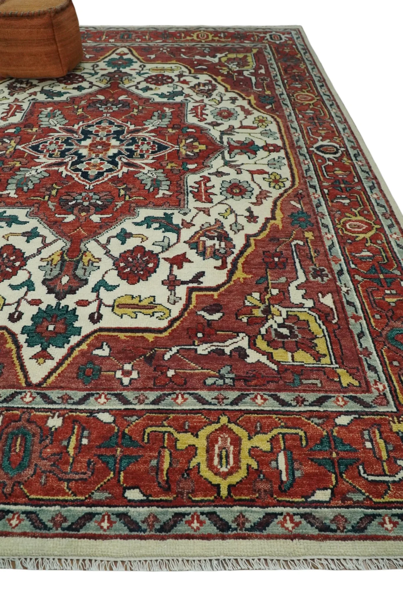 8x10, 9x12, 10x14 and 12x15 Hand Knotted Ivory and Rust Traditional Area Rug - Image 3
