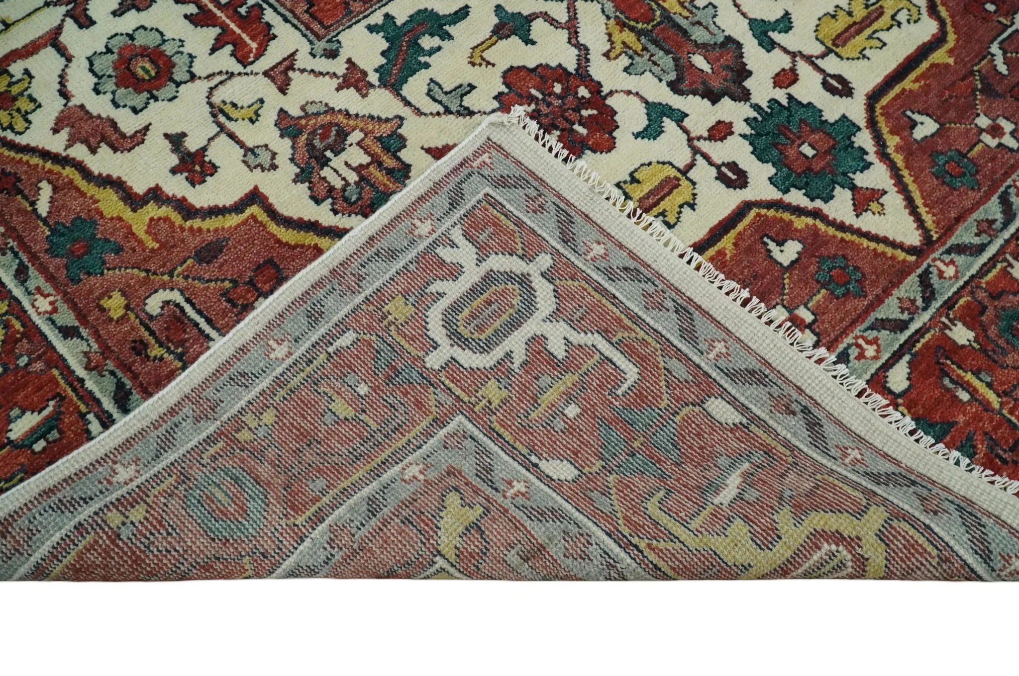8x10, 9x12, 10x14 and 12x15 Hand Knotted Ivory and Rust Traditional Area Rug - Image 6